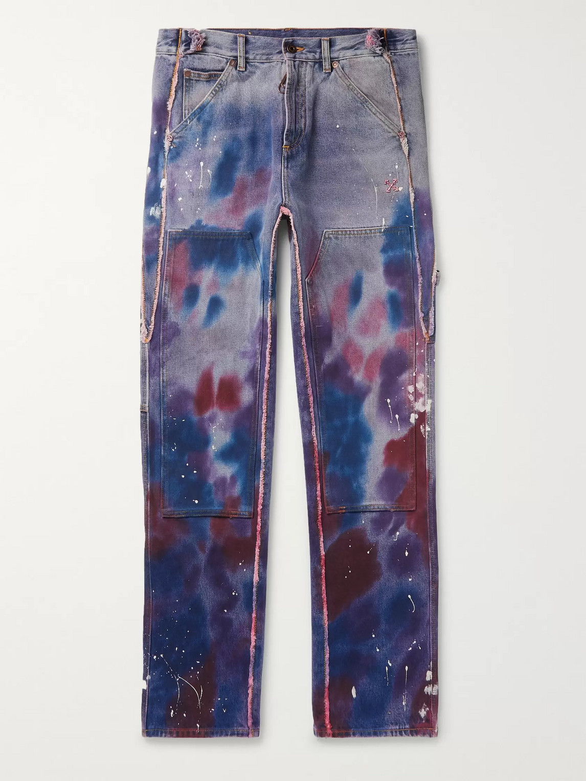 Off-white Wide-leg Paint-splattered Tie-dyed Denim Jeans In Purple