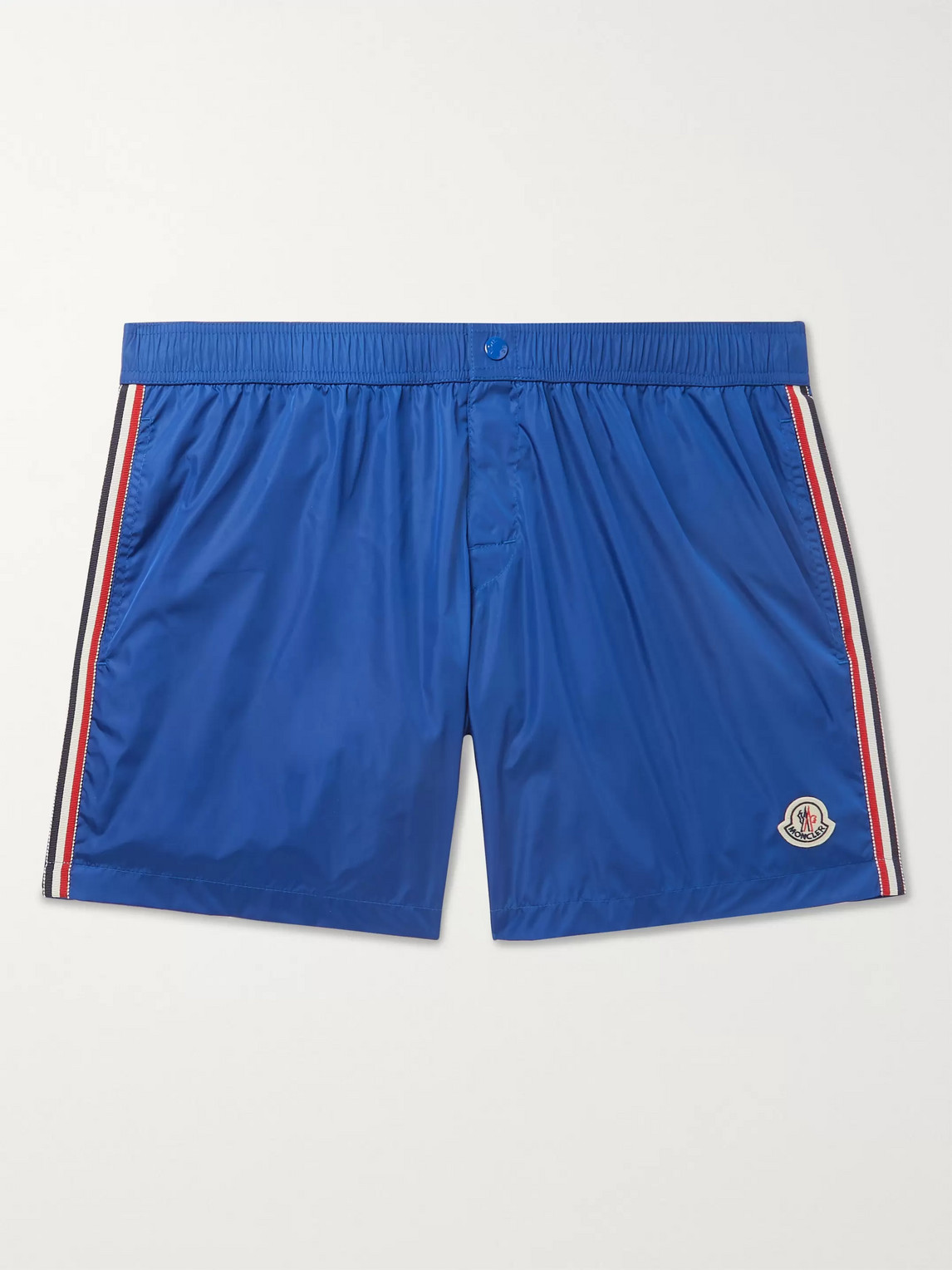 Moncler Slim-fit Mid-length Logo-appliquéd Swim Shorts In Blue