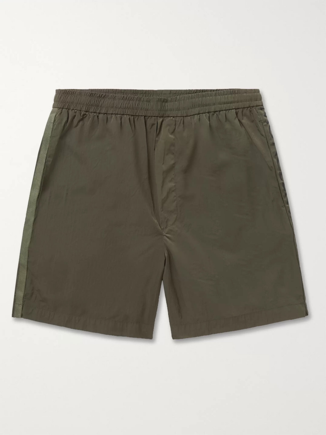 Moncler Logo-embroidered Grosgrain-trimmed Shell Shorts In Green