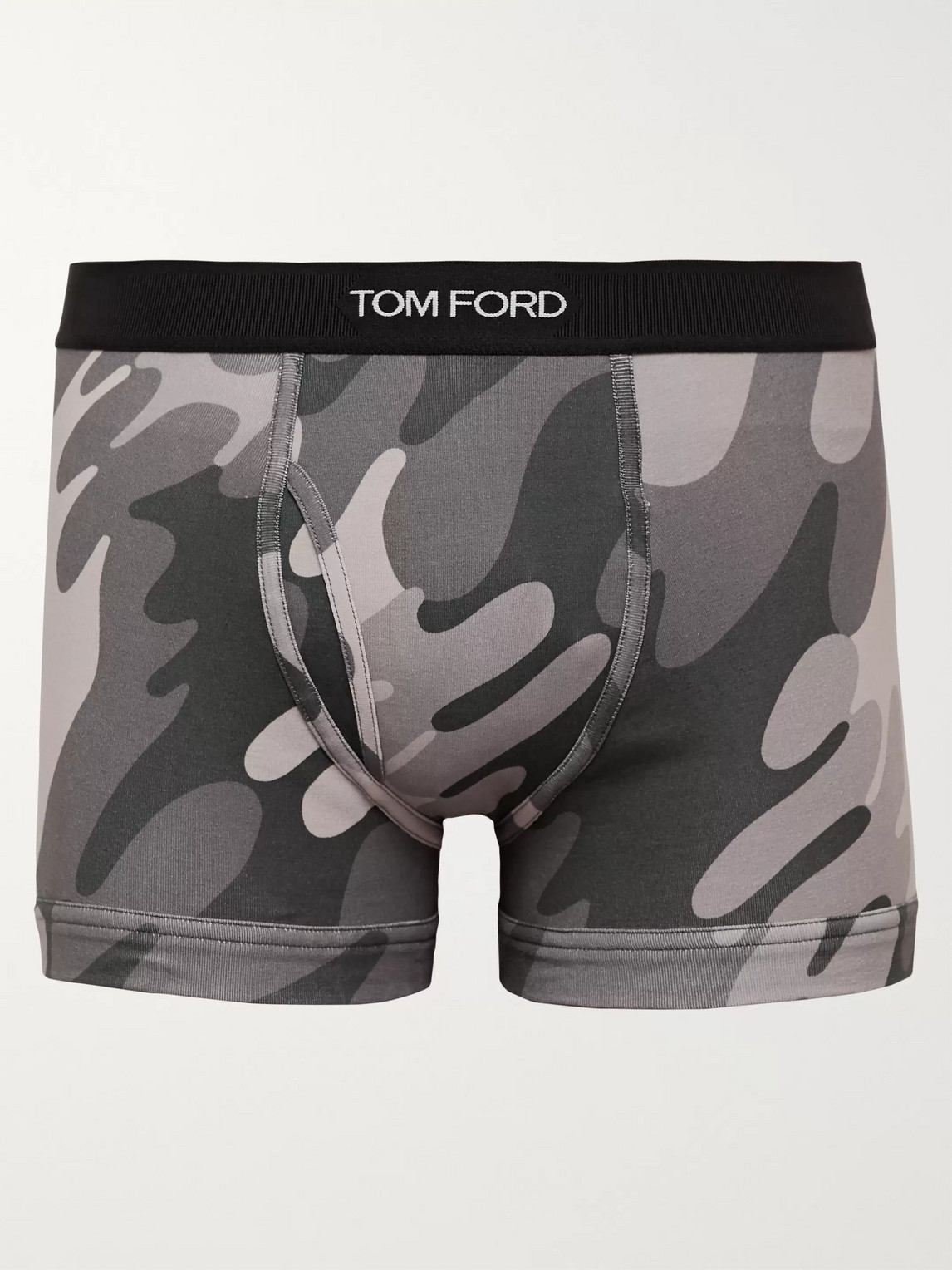 Tom Ford Camouflage-print Stretch-cotton Boxer Briefs In Gray
