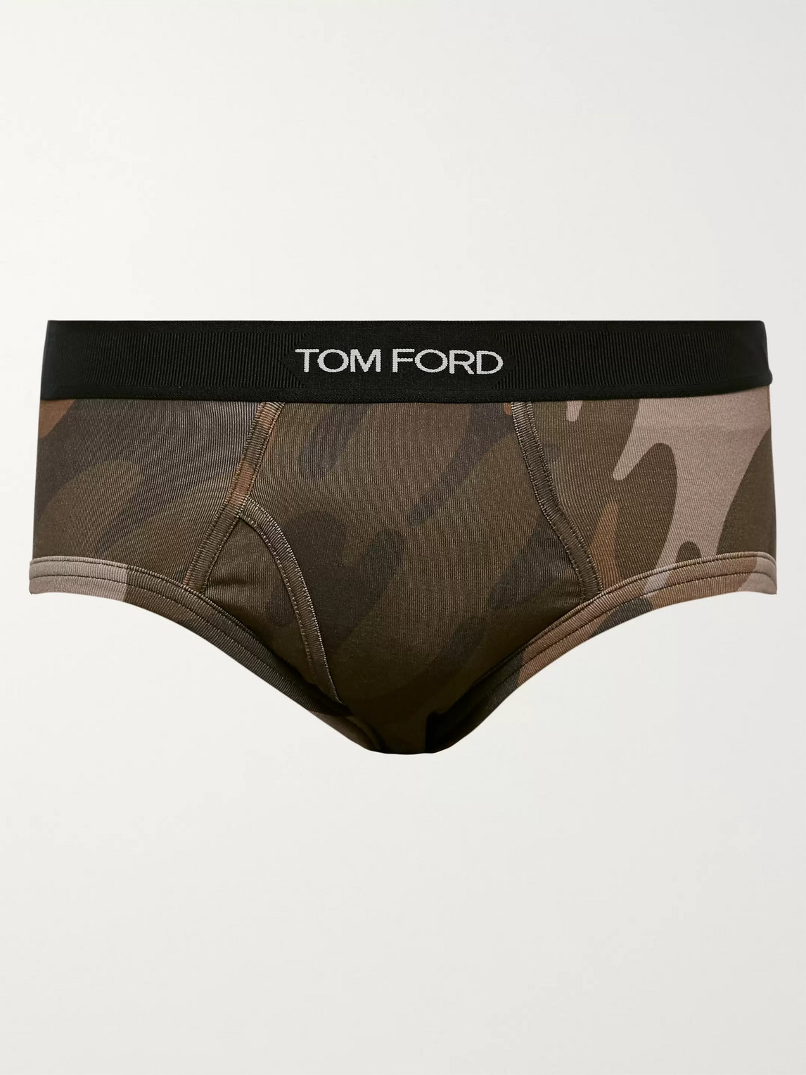 Tom Ford Camouflage-print Stretch-cotton Briefs In Green