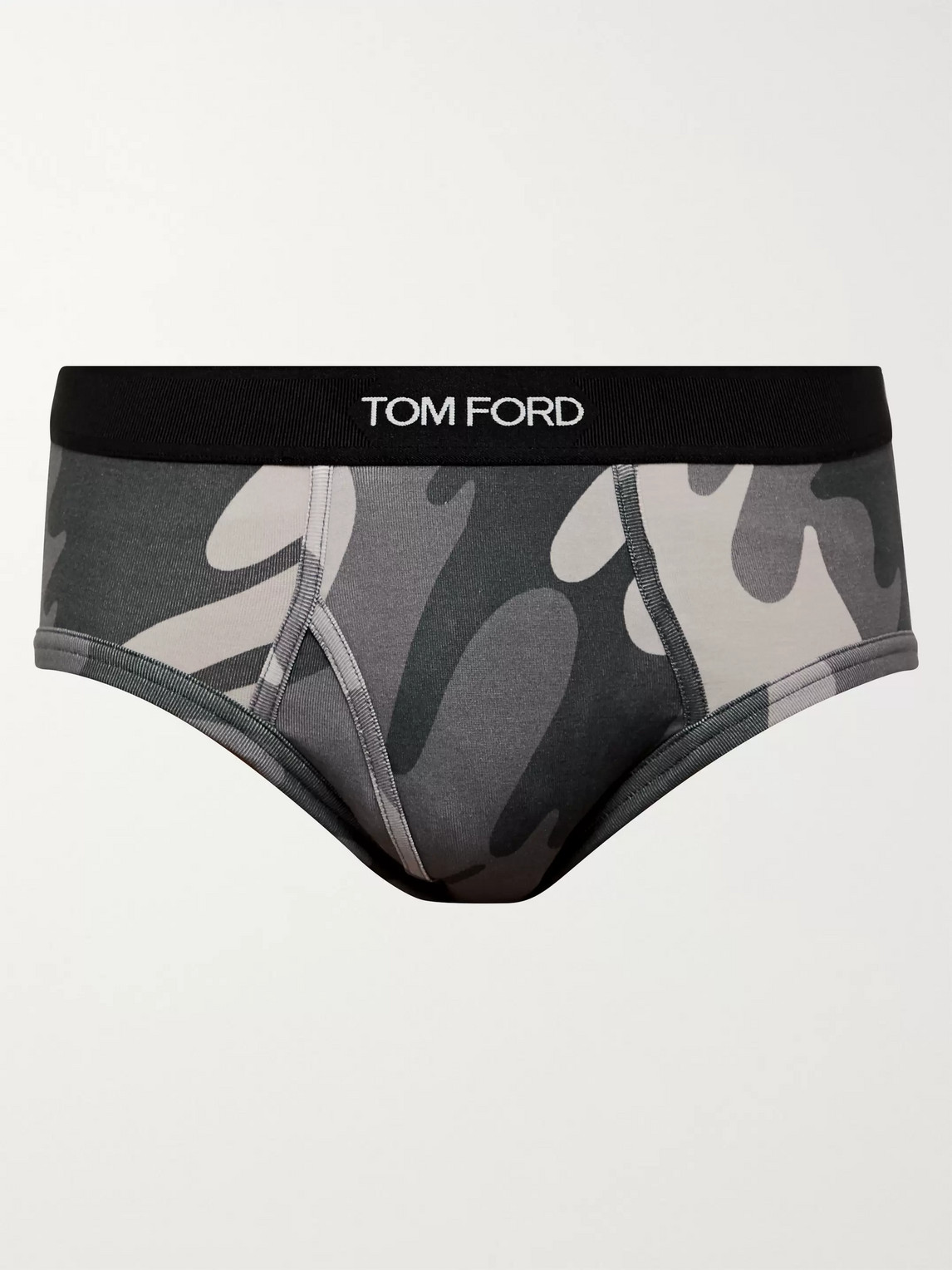 Tom Ford Camouflage-print Stretch-cotton Briefs In Gray