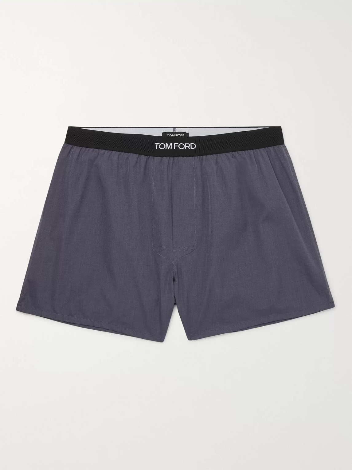 Tom Ford Grosgrain-trimmed Cotton Boxer Shorts In Gray
