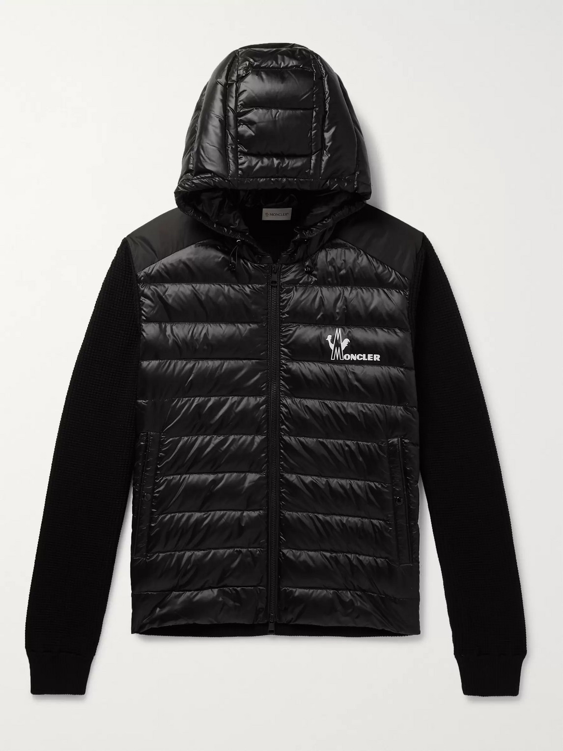 MONCLER SLIM-FIT PANELLED WAFFLE-KNIT COTTON AND QUILTED SHELL DOWN ZIP-UP SWEATER