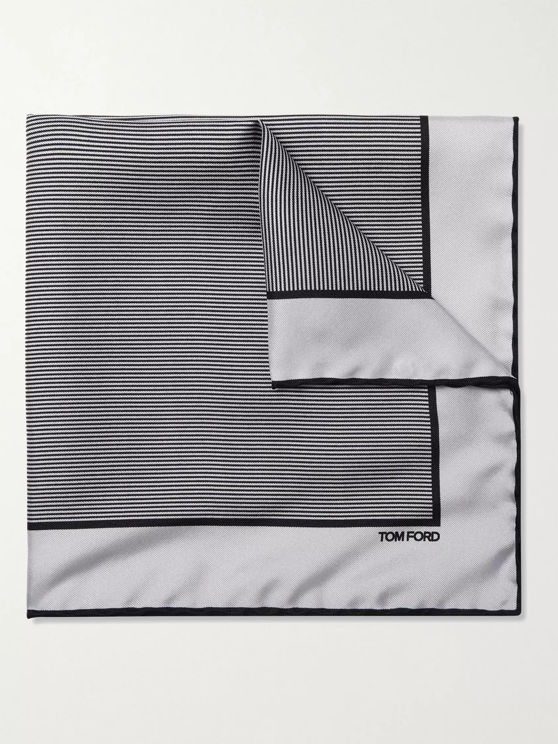 Tom Ford Pinstriped Silk-twill Pocket Square In Gray
