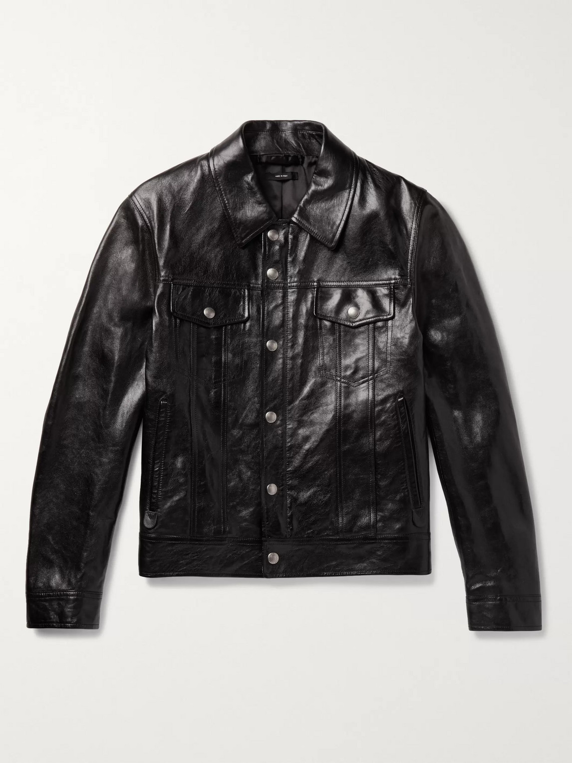 Tom Ford Polished-leather Trucker Jacket In Black