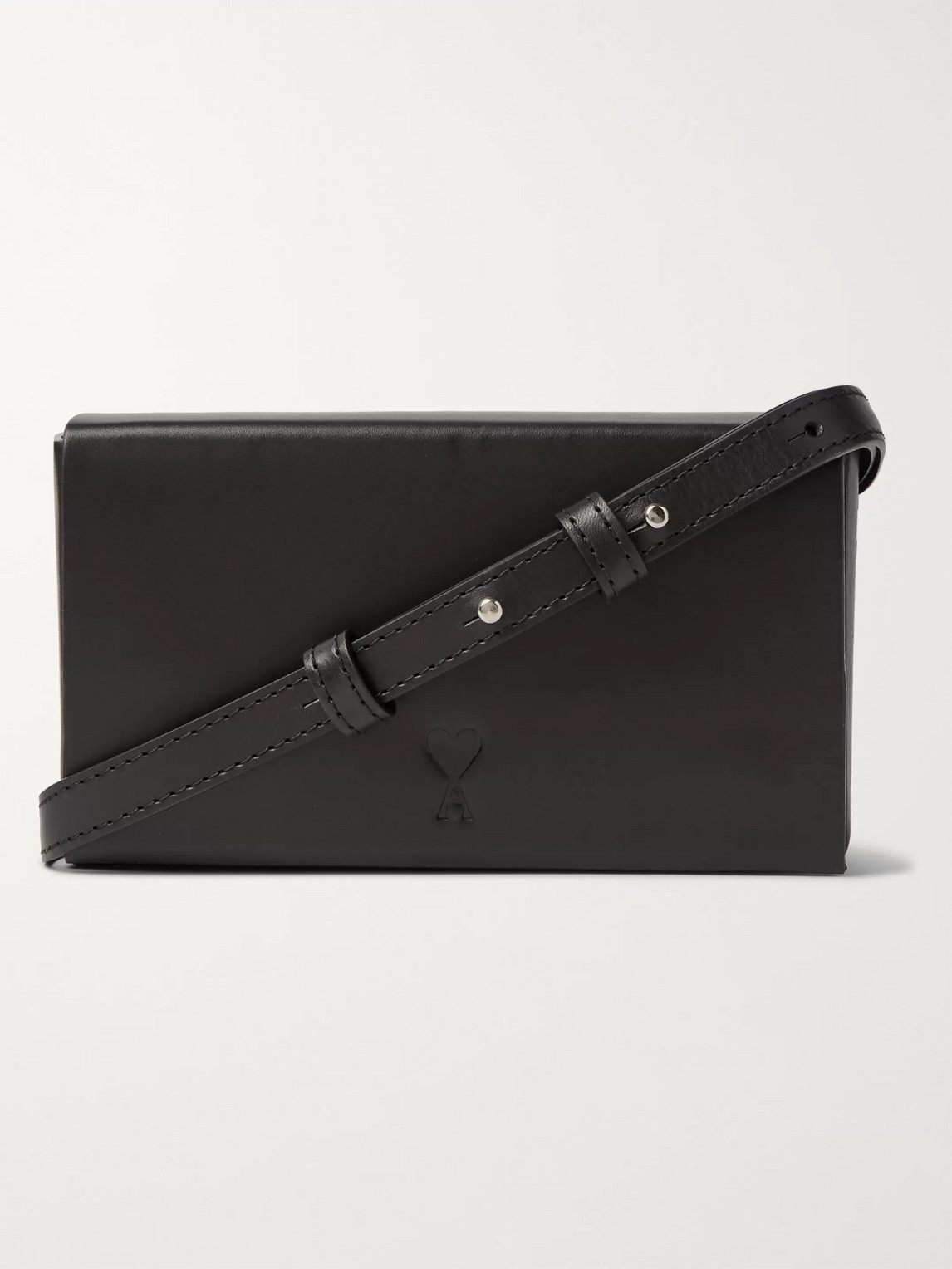 Ami Alexandre Mattiussi Leather Messenger Bag In Black