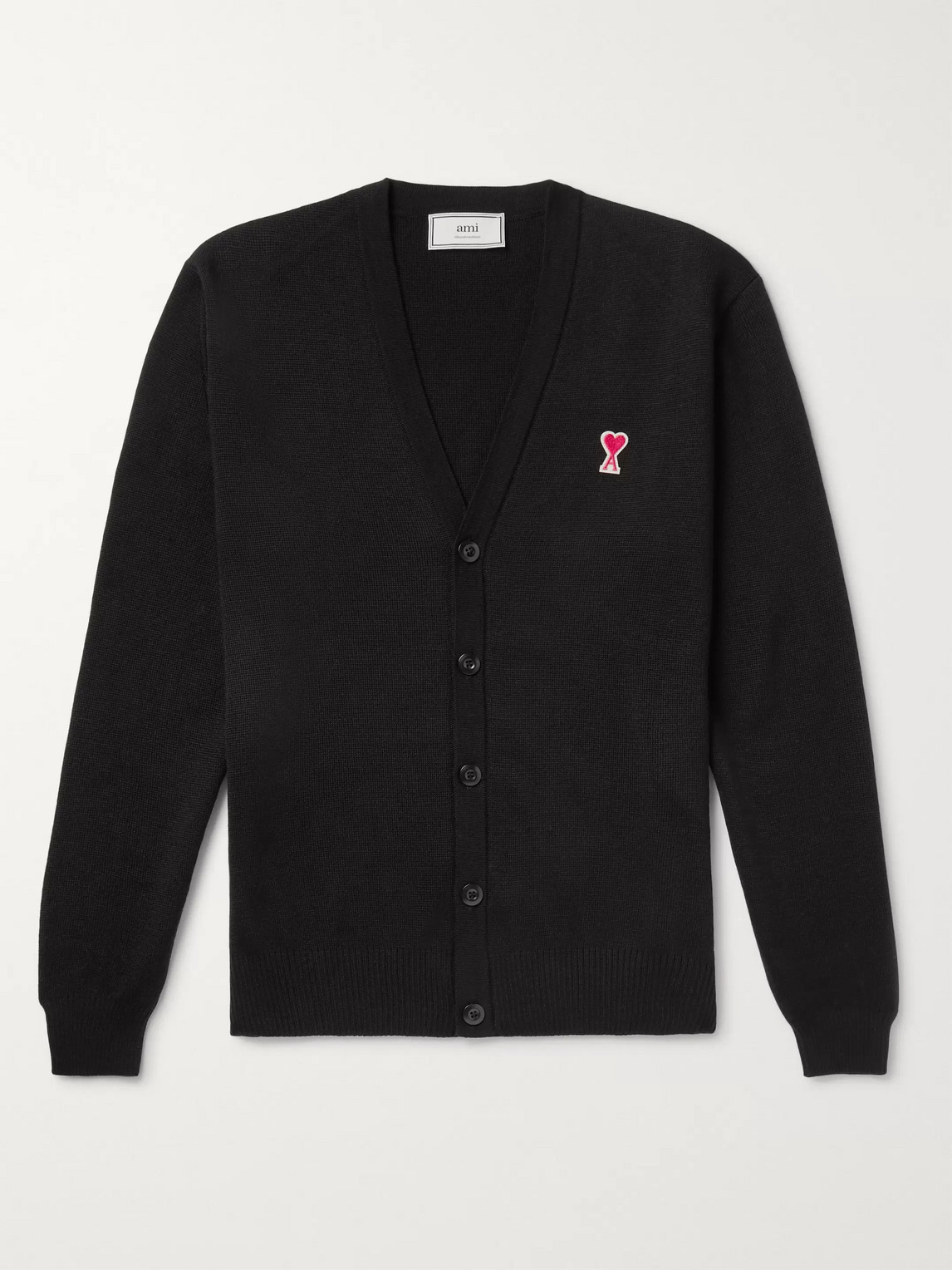 Ami Alexandre Mattiussi Slim-fit Logo-appliquéd Merino Wool Cardigan In Black