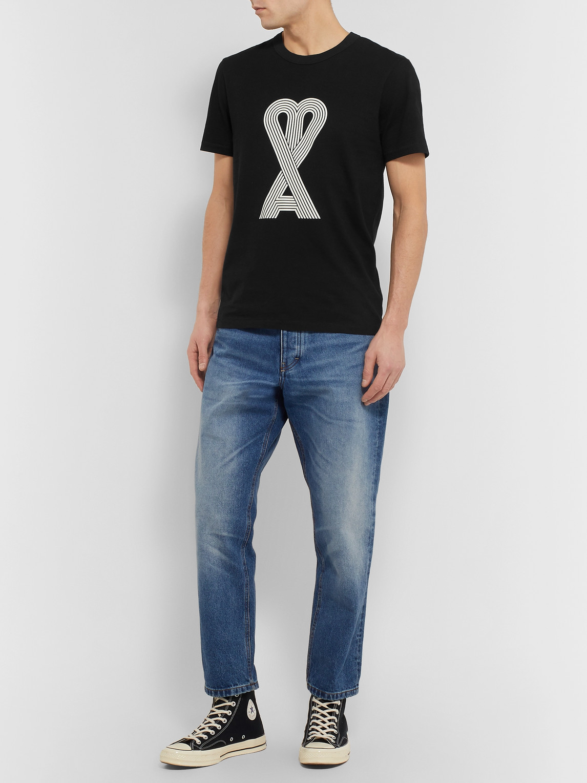 Shop Ami Alexandre Mattiussi Logo-print Cotton-jersey T-shirt In Black