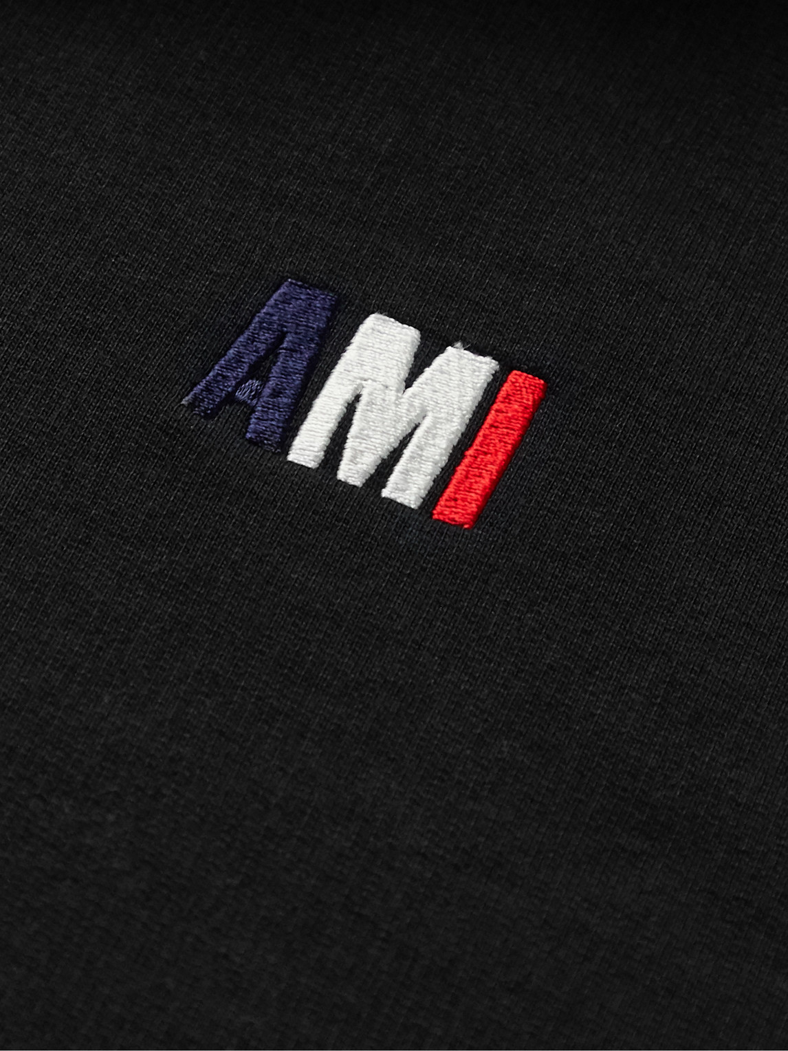 Shop Ami Alexandre Mattiussi Logo-embroidered Loopback Cotton-jersey Hoodie In Black