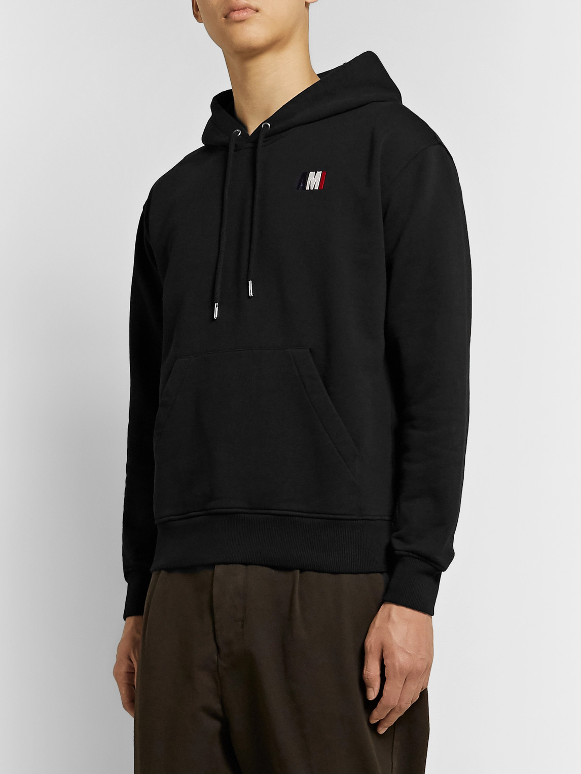 Shop Ami Alexandre Mattiussi Logo-embroidered Loopback Cotton-jersey Hoodie In Black