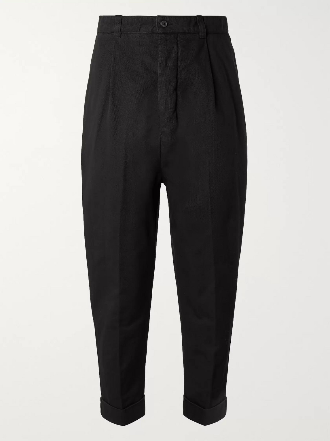 Ami Alexandre Mattiussi Tapered Cropped Pleated Cotton-gabardine Trousers In Black