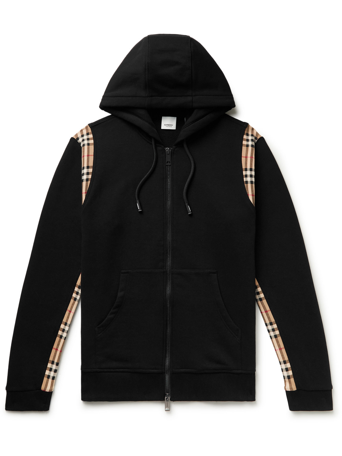 Panelled Checked Loopback Cotton-Jersey Zip-Up Hoodie
