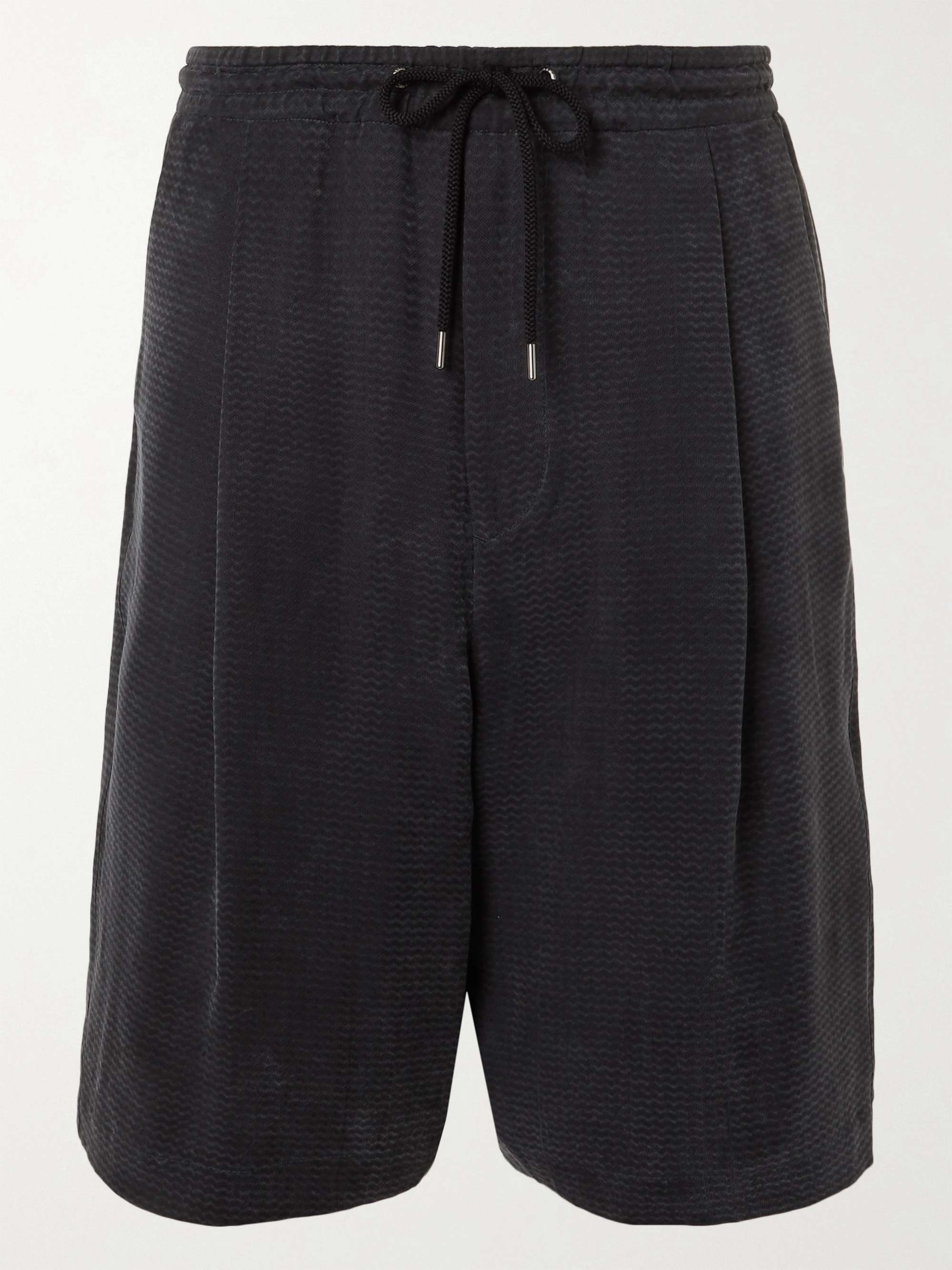 GIORGIO ARMANI Wide-Leg Pleated Herringbone-Jacquard Drawstring Shorts