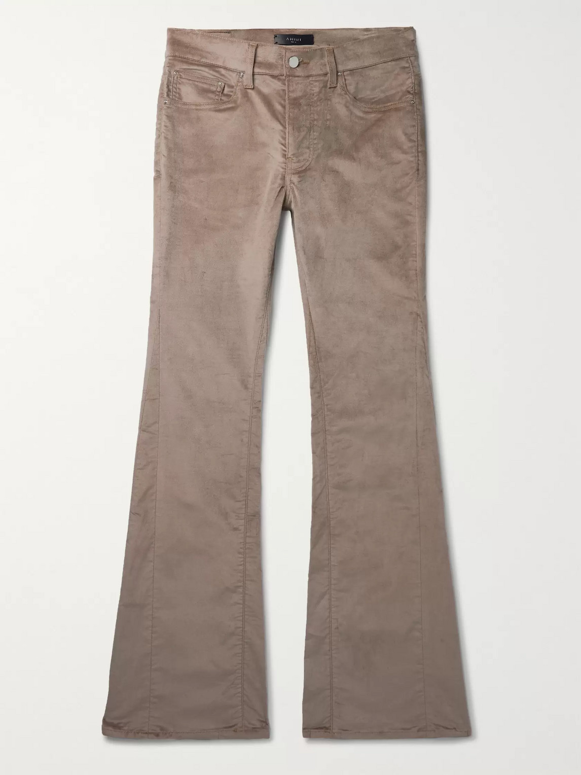 Amiri Stack Skinny-fit Flared Cotton-blend Velvet Trousers In Neutrals