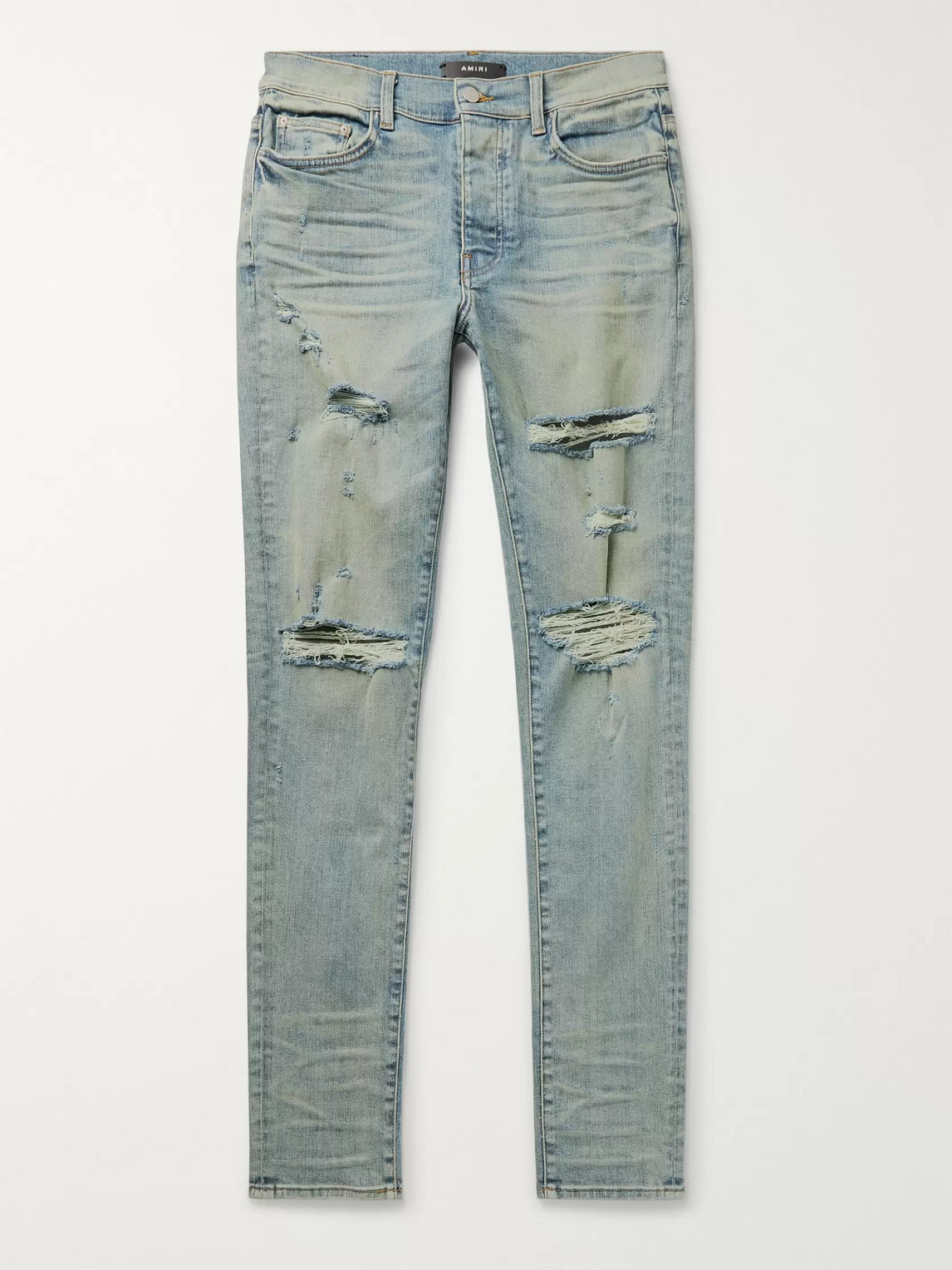 Amiri Thrasher Skinny-fit Distressed Stretch-denim Jeans In Blue