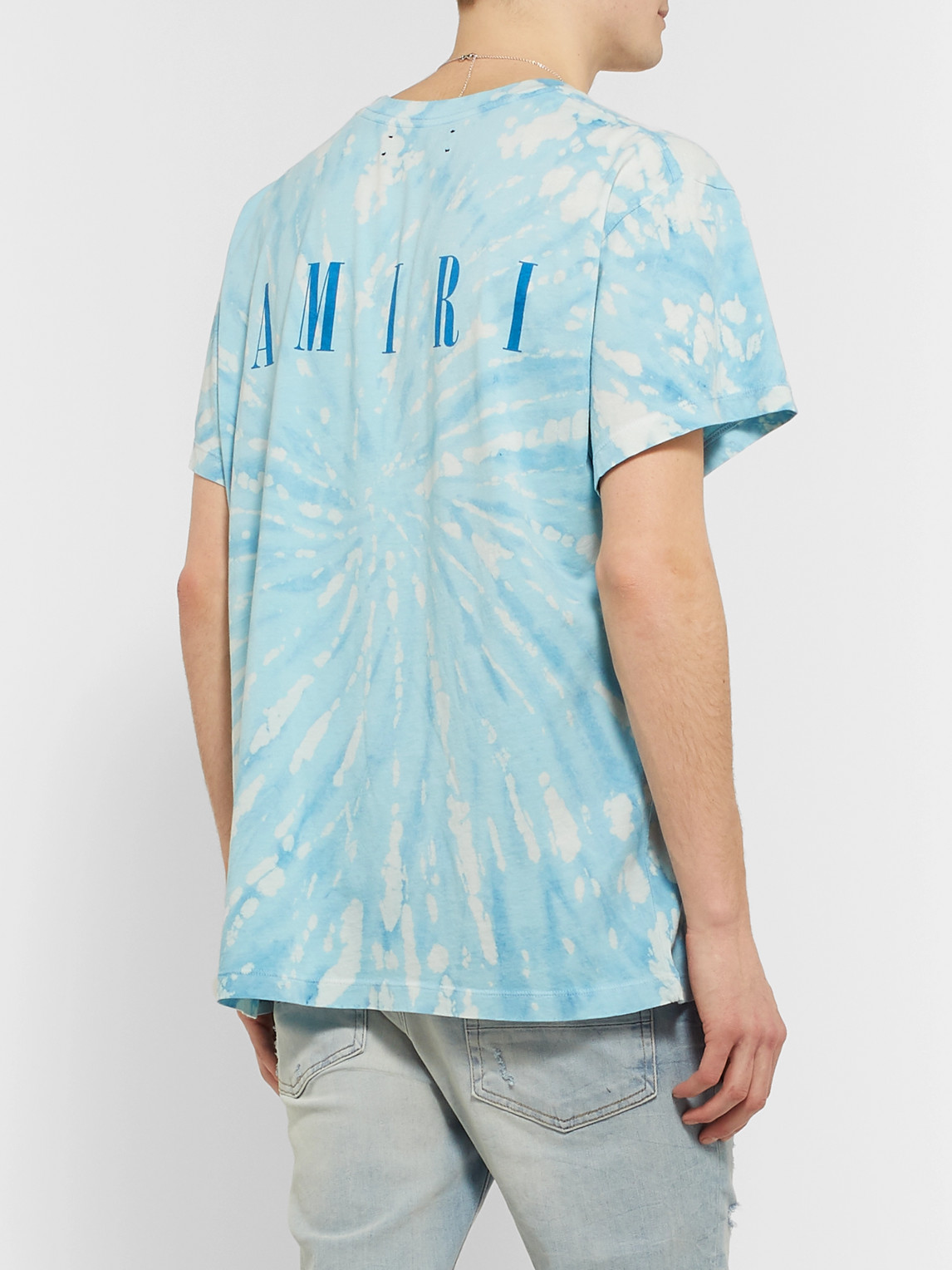 Shop Amiri Printed Tie-dyed Cotton-jersey T-shirt In Blue