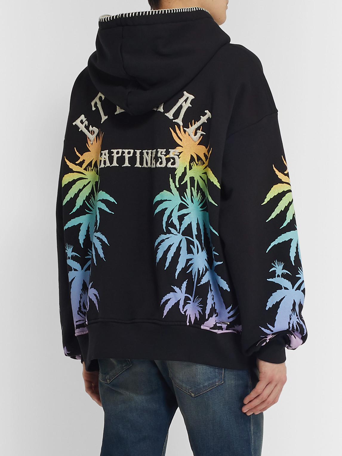 Shop Amiri Oversized Embroidered Printed Cotton-jersey Hoodie In Black