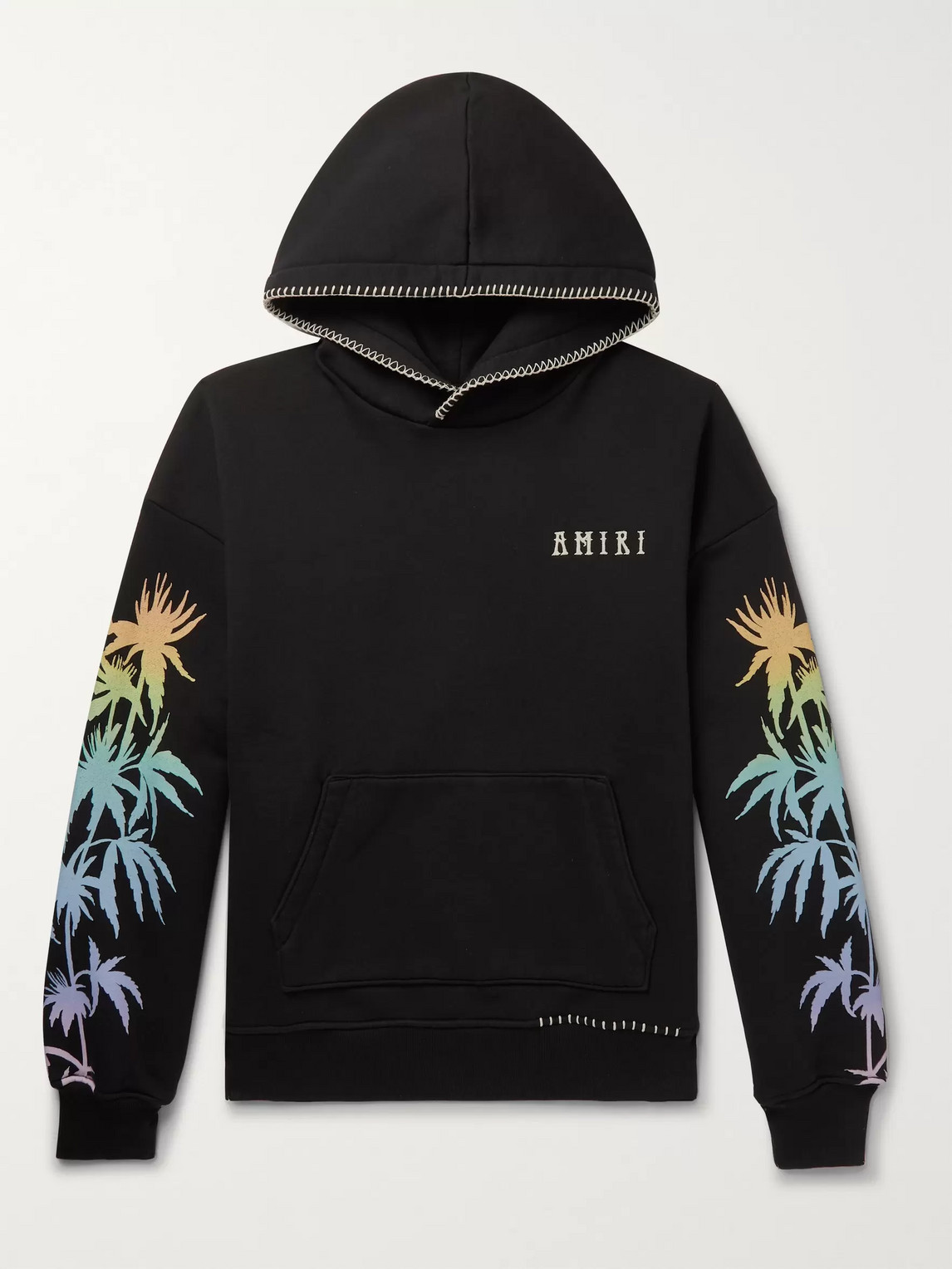 Shop Amiri Oversized Embroidered Printed Cotton-jersey Hoodie In Black