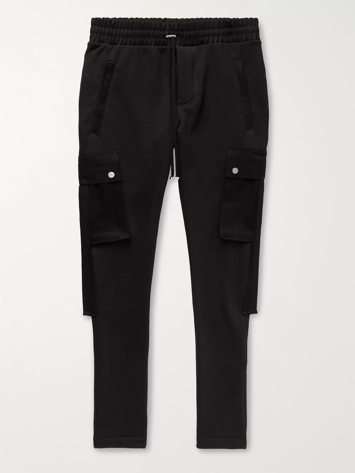 Amiri Slim-fit Tapered Twill-trimmed Loopback Cotton-jersey Cargo Sweatpants In Black