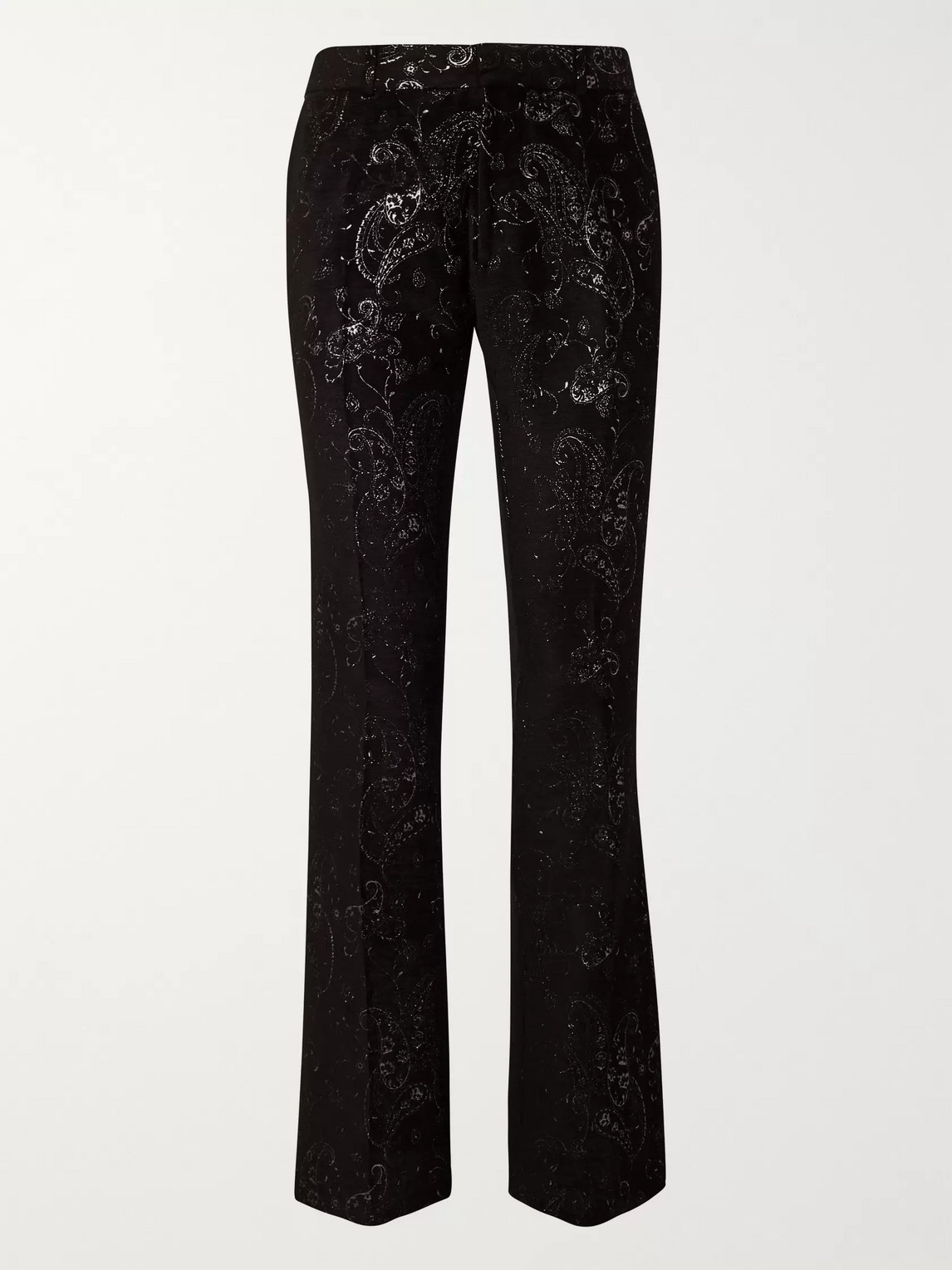 Amiri Flared Embroidered Velvet Suit Trousers In Black