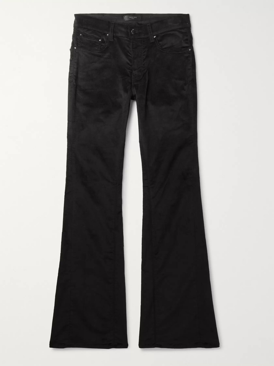 Amiri Stack Skinny-fit Flared Cotton-blend Velvet Trousers In Black