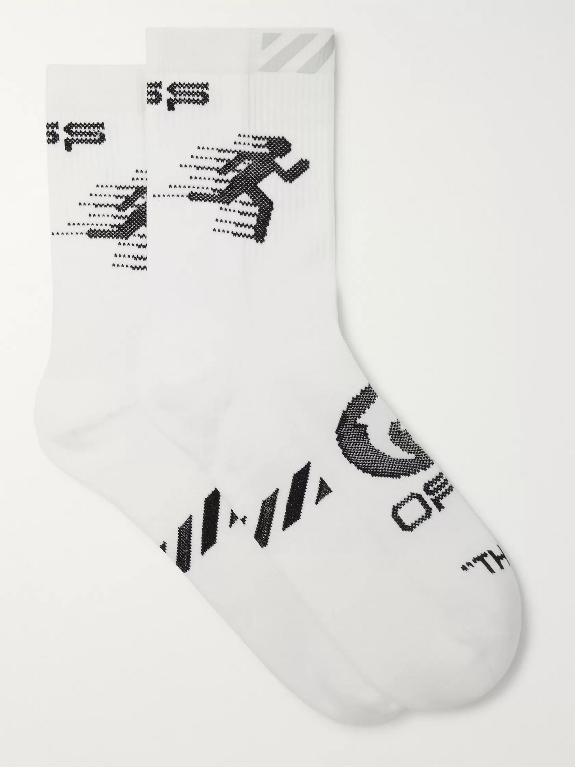 Off-white Logo-intarsia Stretch-cotton Socks In White
