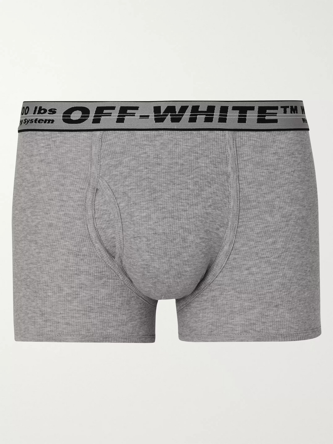 Off-white Three-pack Ribbed Mélange Stretch-cotton Boxer Briefs In Gray
