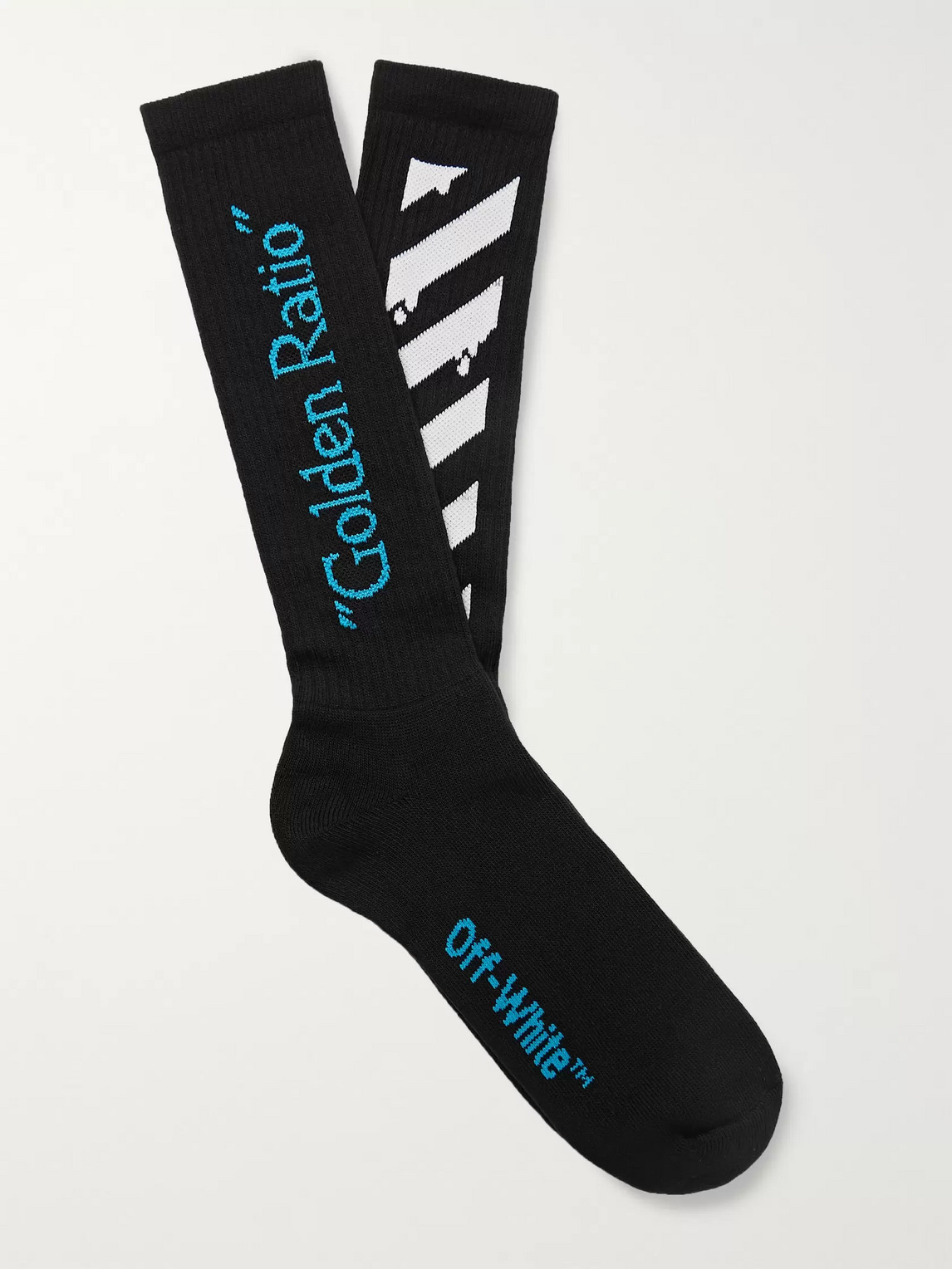 Off-white Logo-intarsia Ribbed Cotton-blend Socks In Black