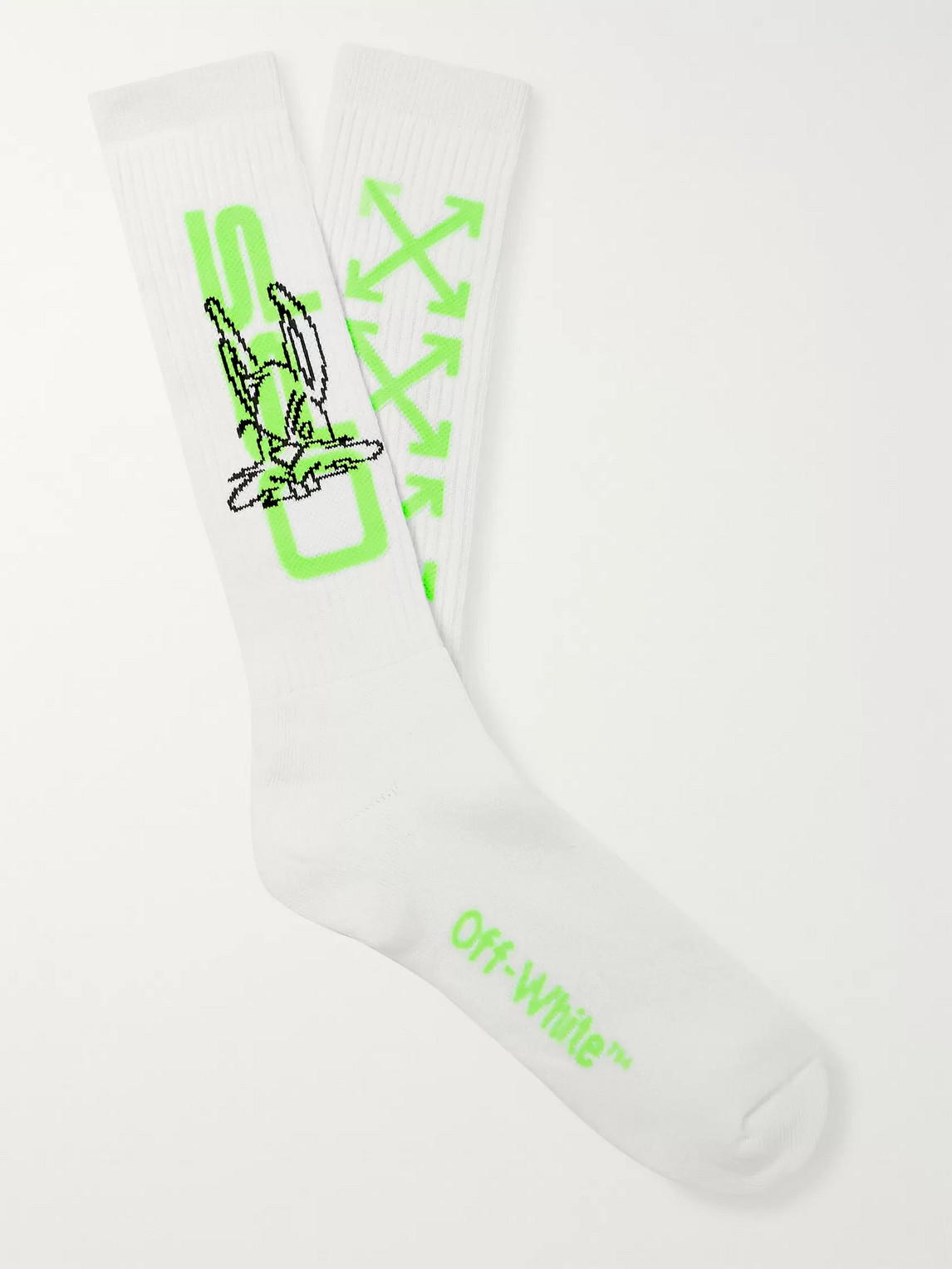 Off-white Harry The Bunny Logo-intarsia Ribbed Cotton-blend Socks In White