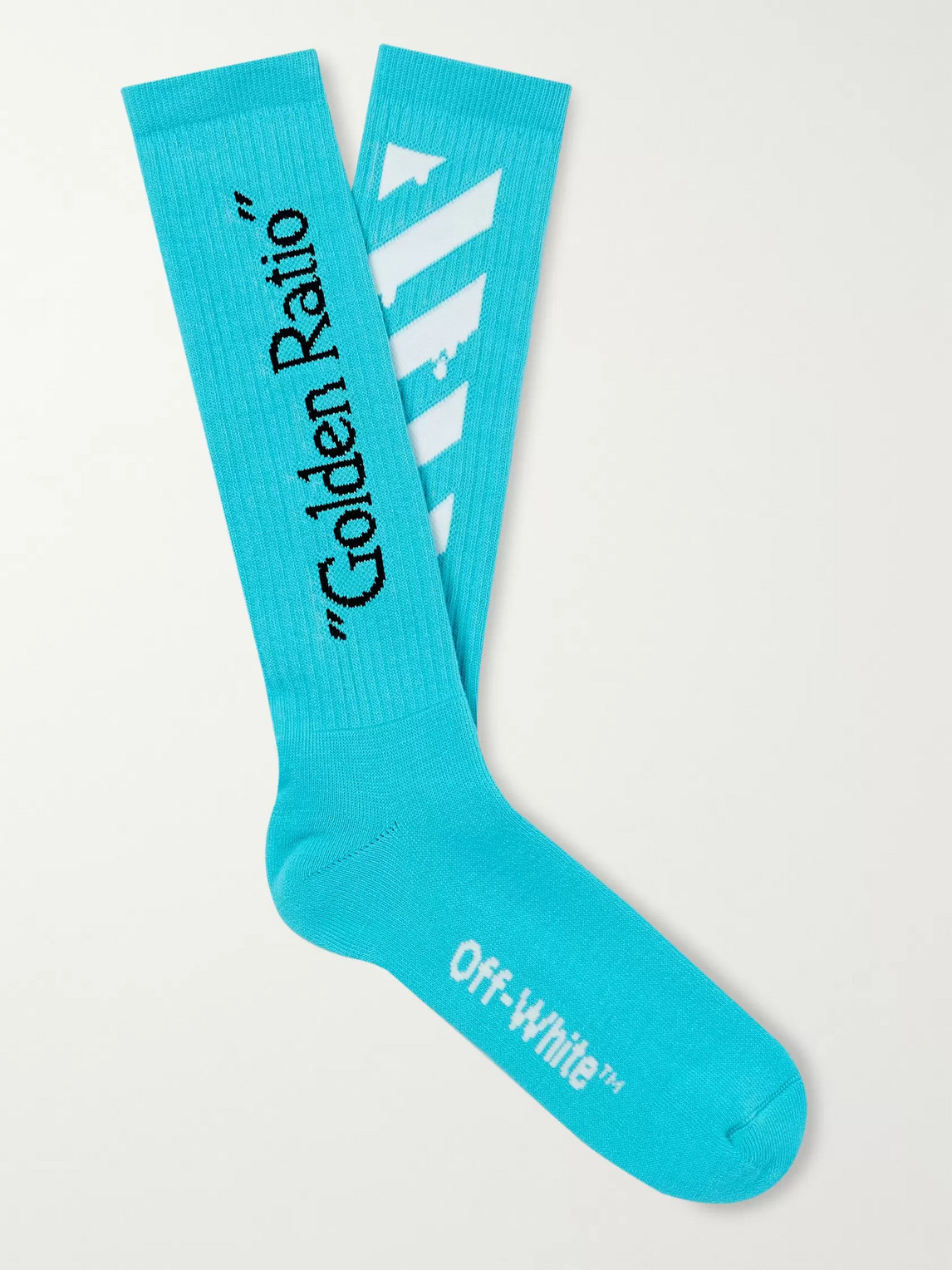 Off-white Logo-intarsia Ribbed Cotton-blend Socks In Blue