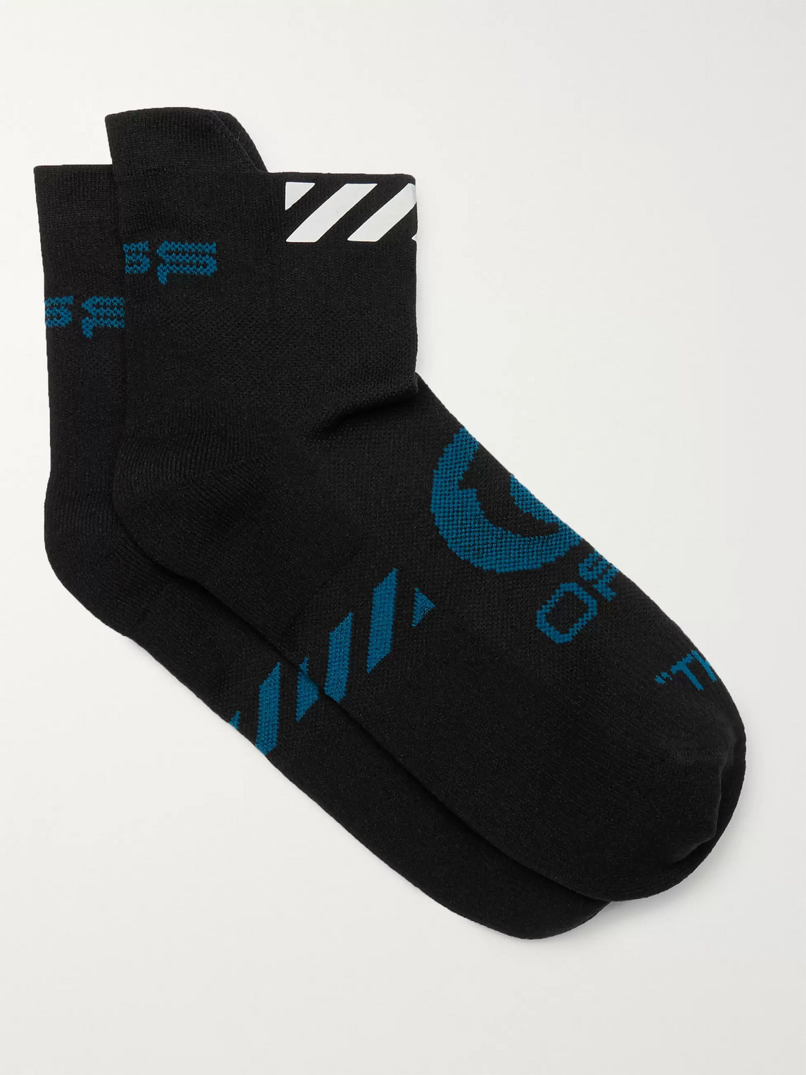 Off-white Logo-intarsia Stretch-knit No-show Socks In Black