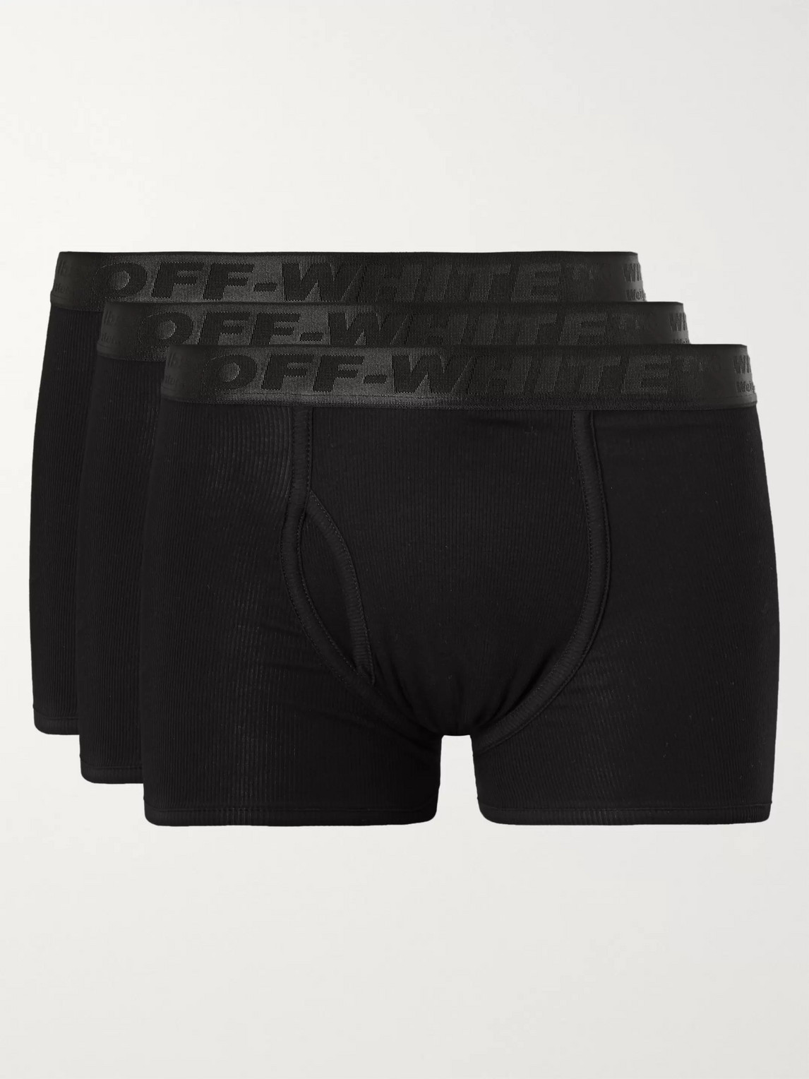 Off-white Three-pack Ribbed Stretch-cotton Boxer Briefs In Black