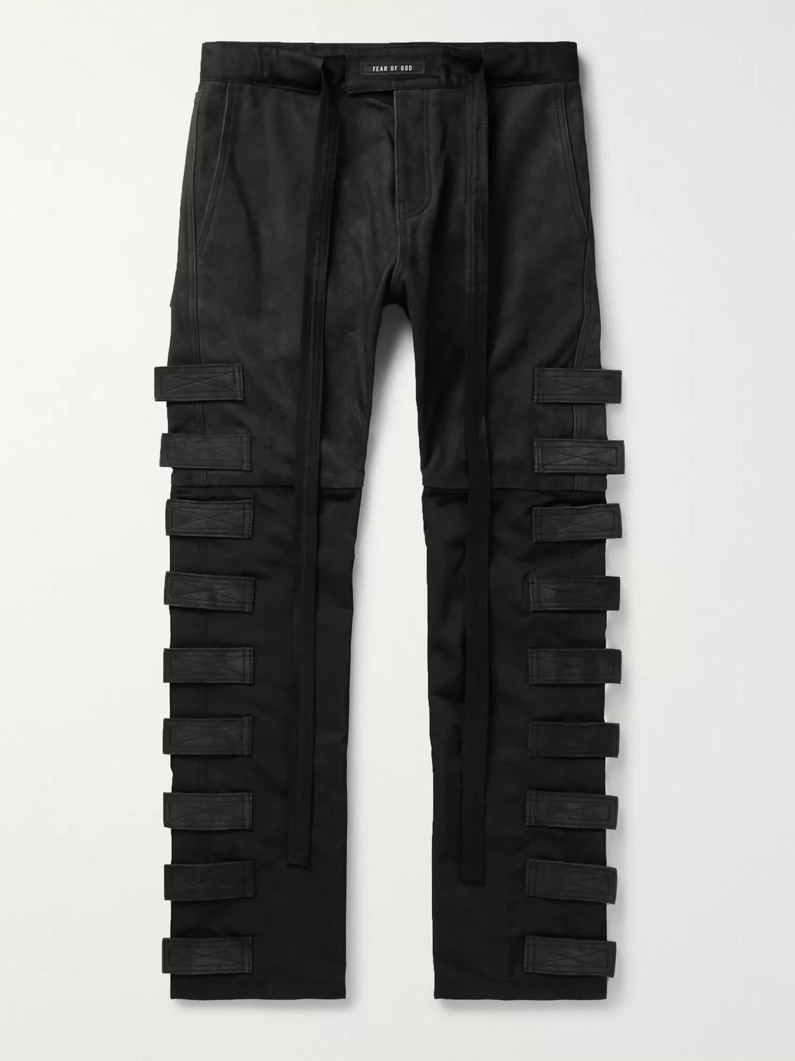 Fear Of God Slim-fit Tapered Shell-trimmed Suede Drawstring Trousers In Black