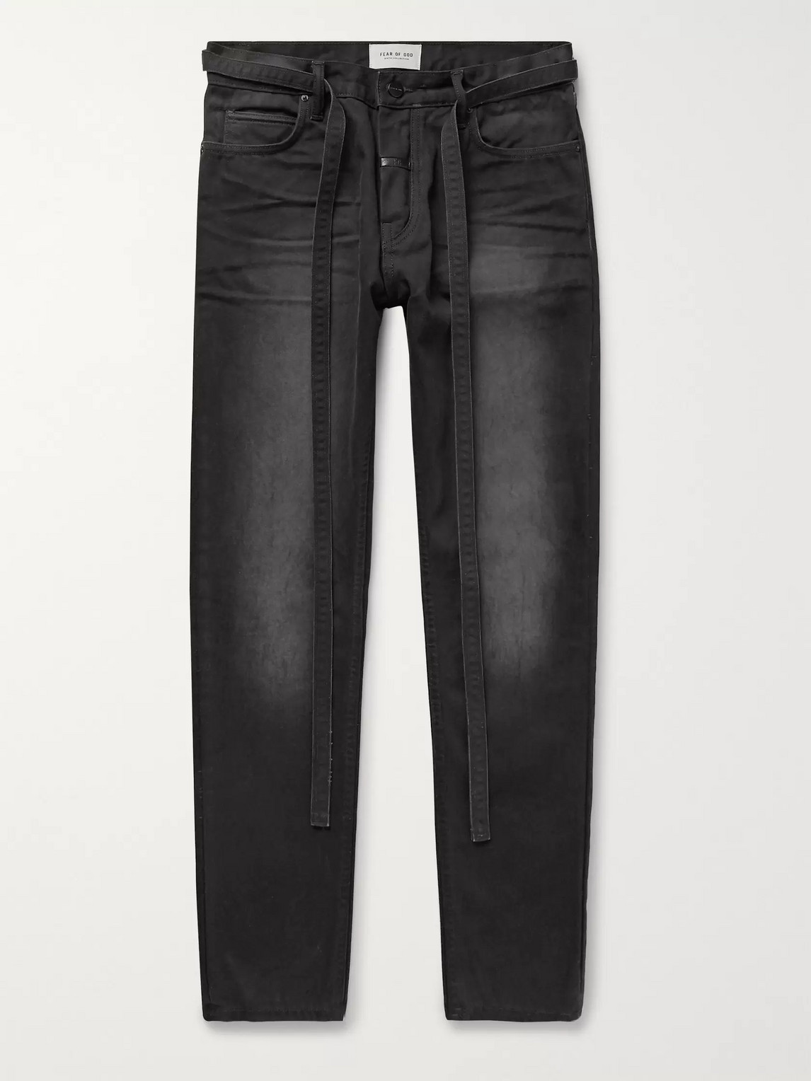Fear Of God Slim-fit Belted Cotton-canvas Jeans In Black
