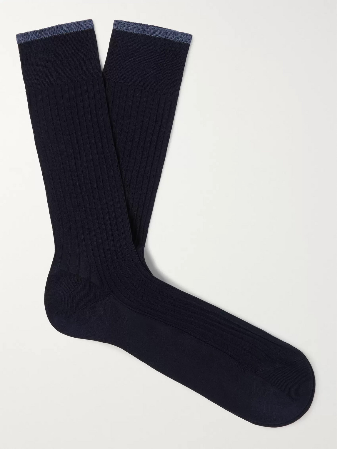 Ermenegildo Zegna Ribbed Cotton-blend Socks In Blue