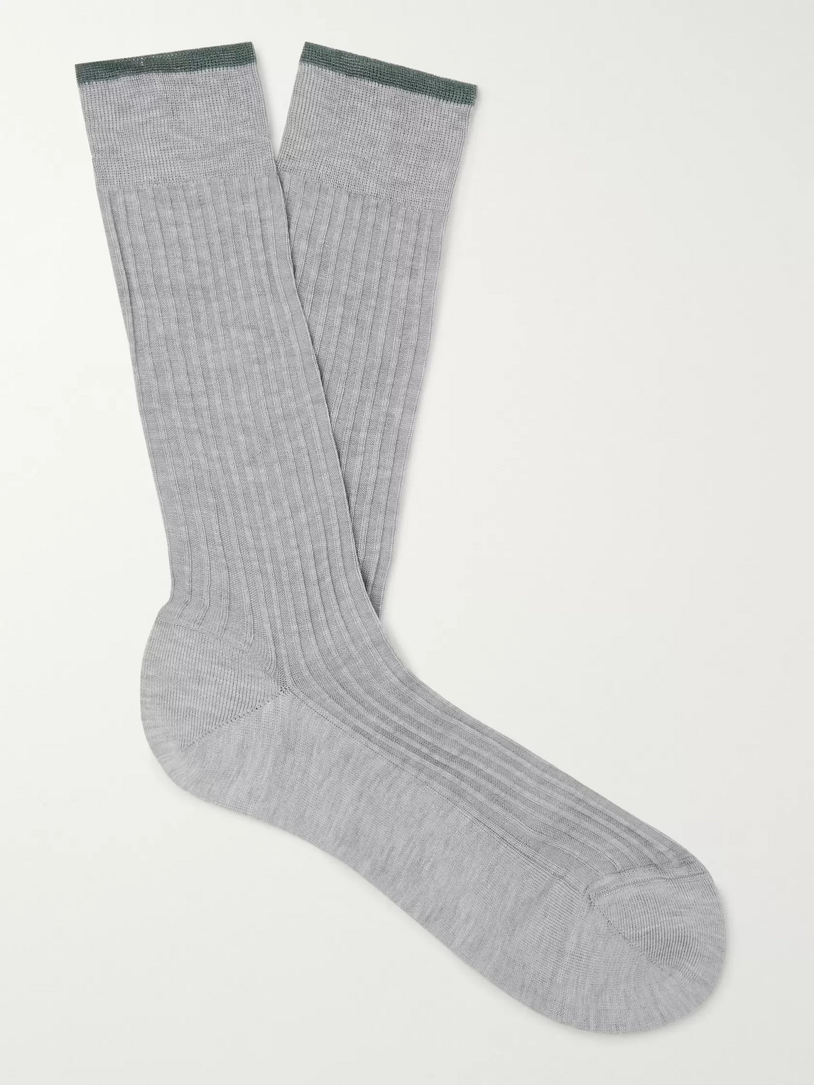 Ermenegildo Zegna Ribbed Cotton-blend Socks In Gray