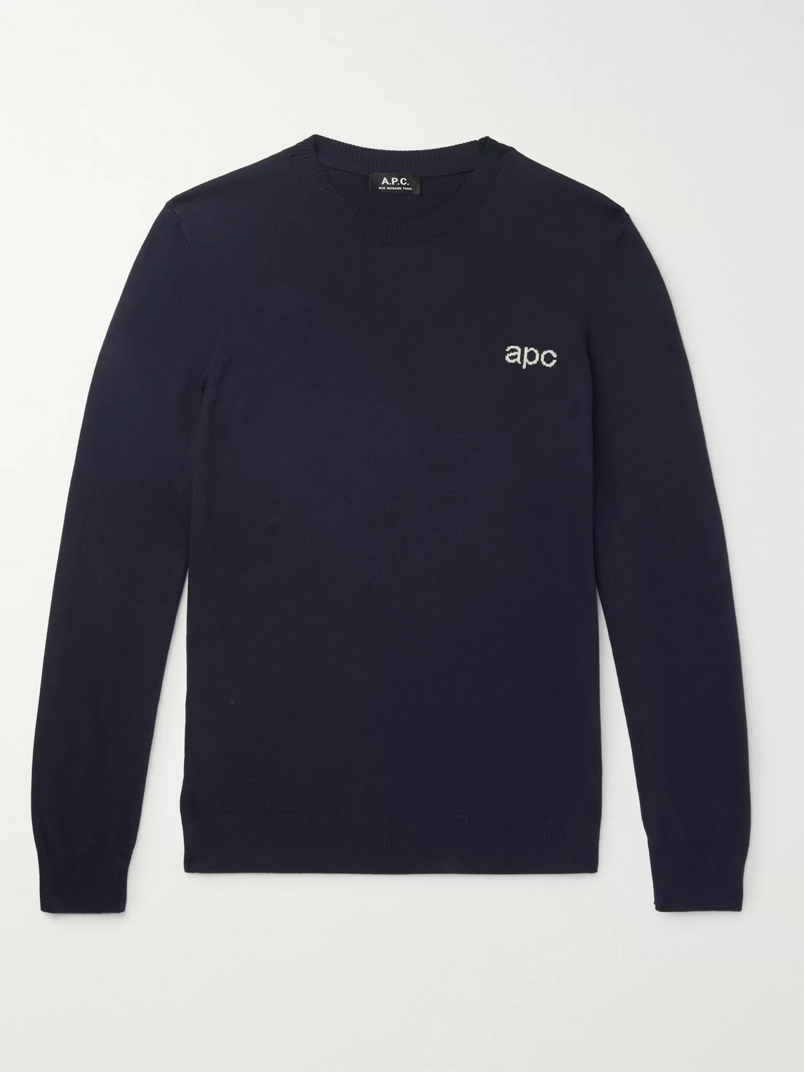 Apc Logo-intarsia Cotton Sweater In Blue