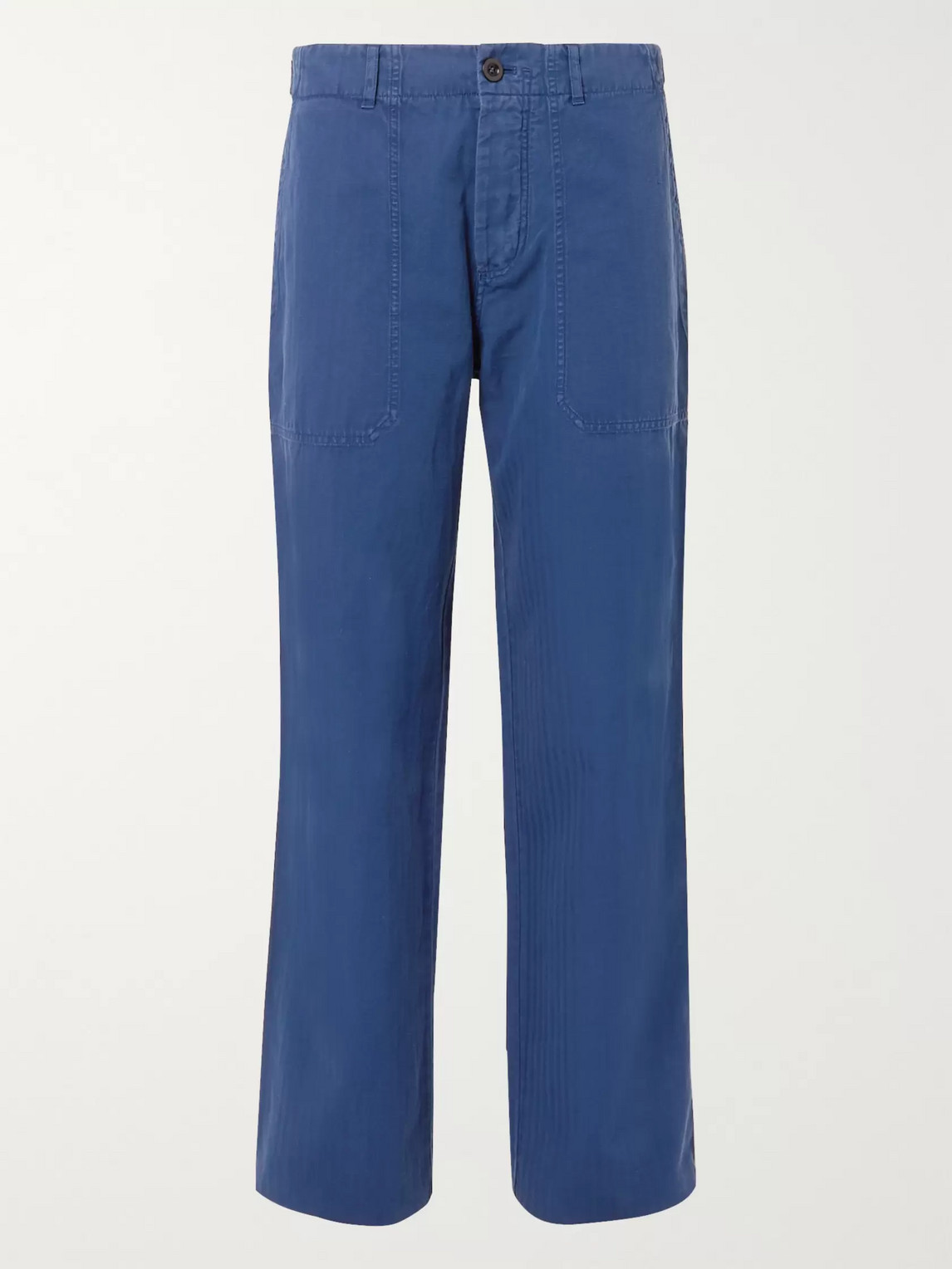 Mr P Herringbone Cotton And Linen-blend Chinos In Blue