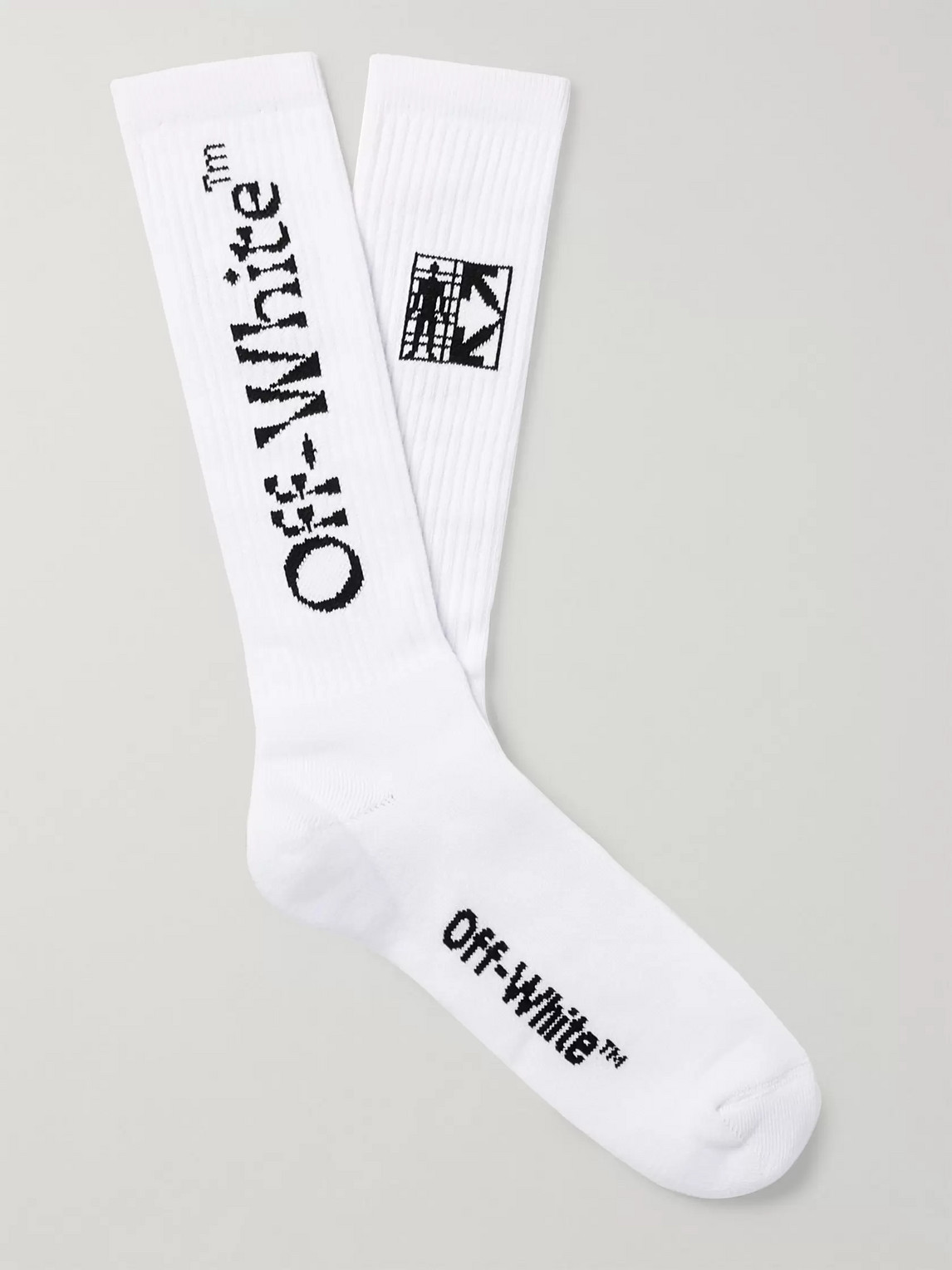 Off-white Logo-intarsia Cotton-blend Socks In White