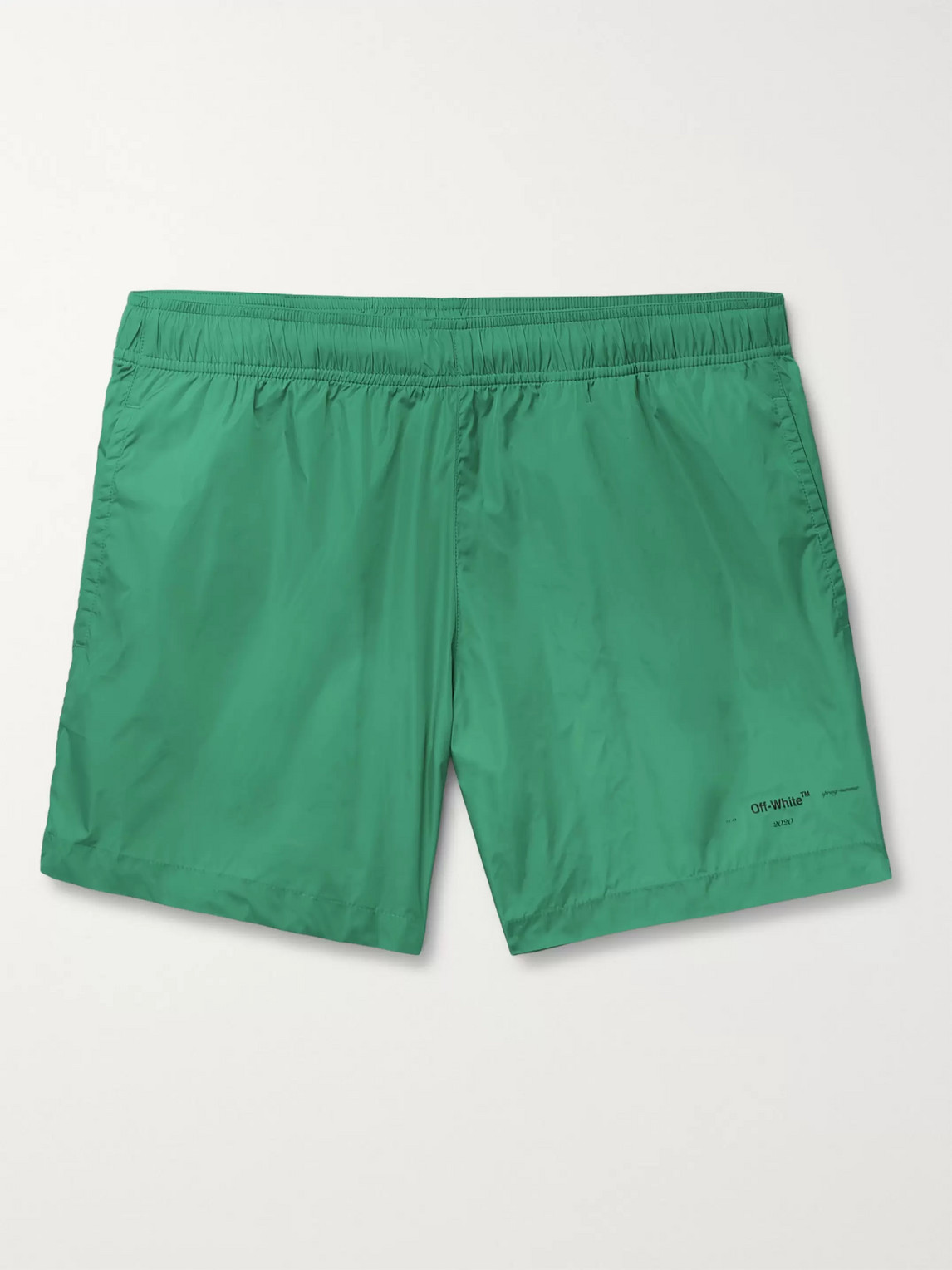 Off-white Mid-length Logo-print Shell Swim Shorts In Green