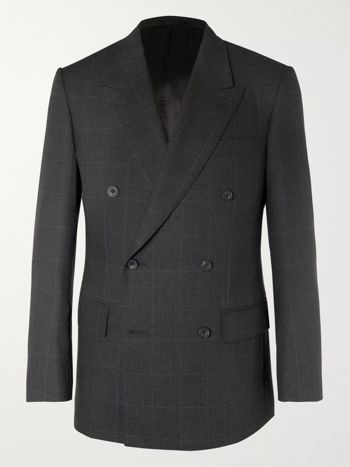 Kingsman Grey Slim-fit Double-breasted Prince Of Wales Checked Wool Suit Jacket In Gray