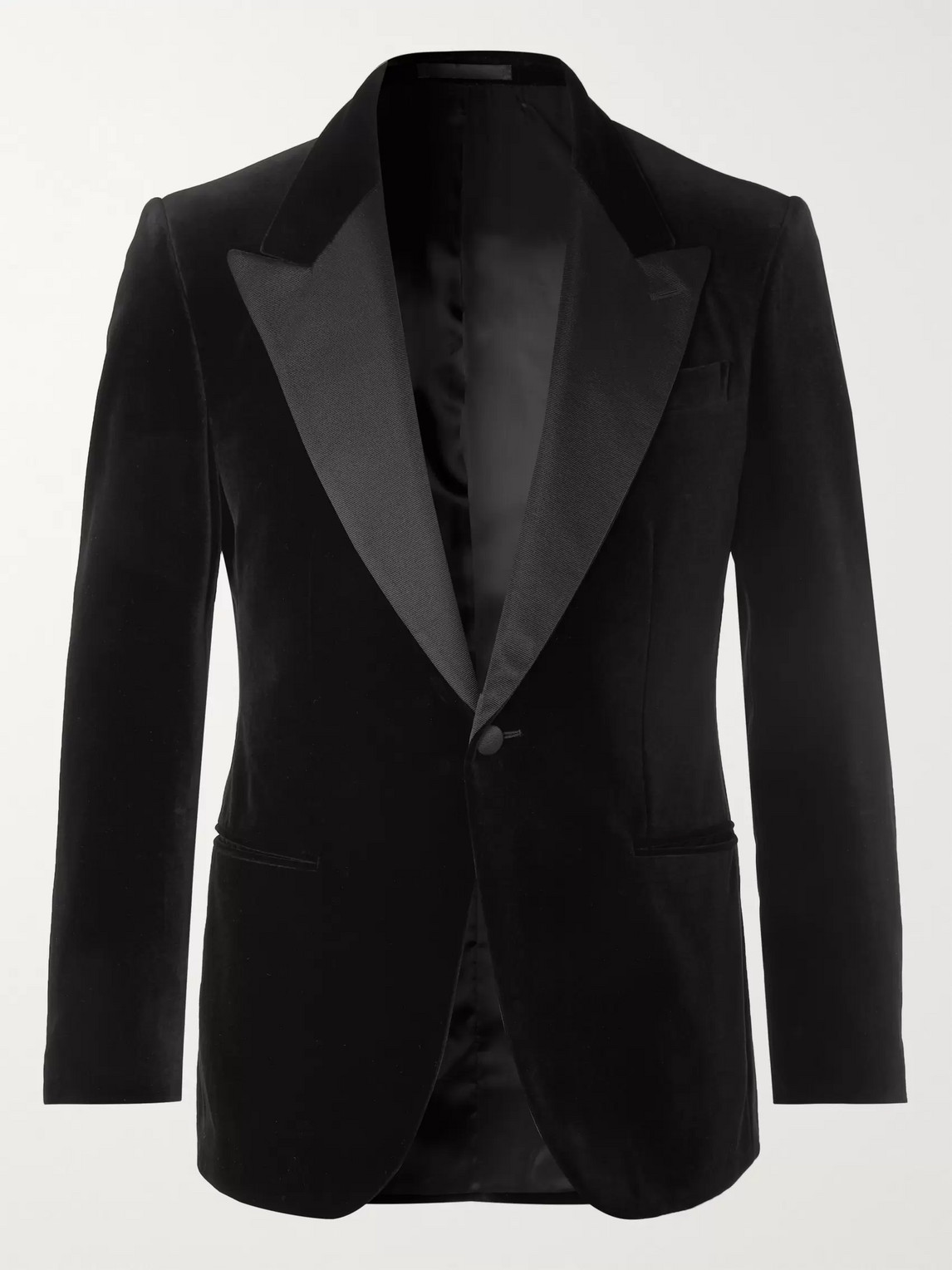Kingsman Black Grosgrain-trimmed Cotton-velvet Tuxedo Jacket