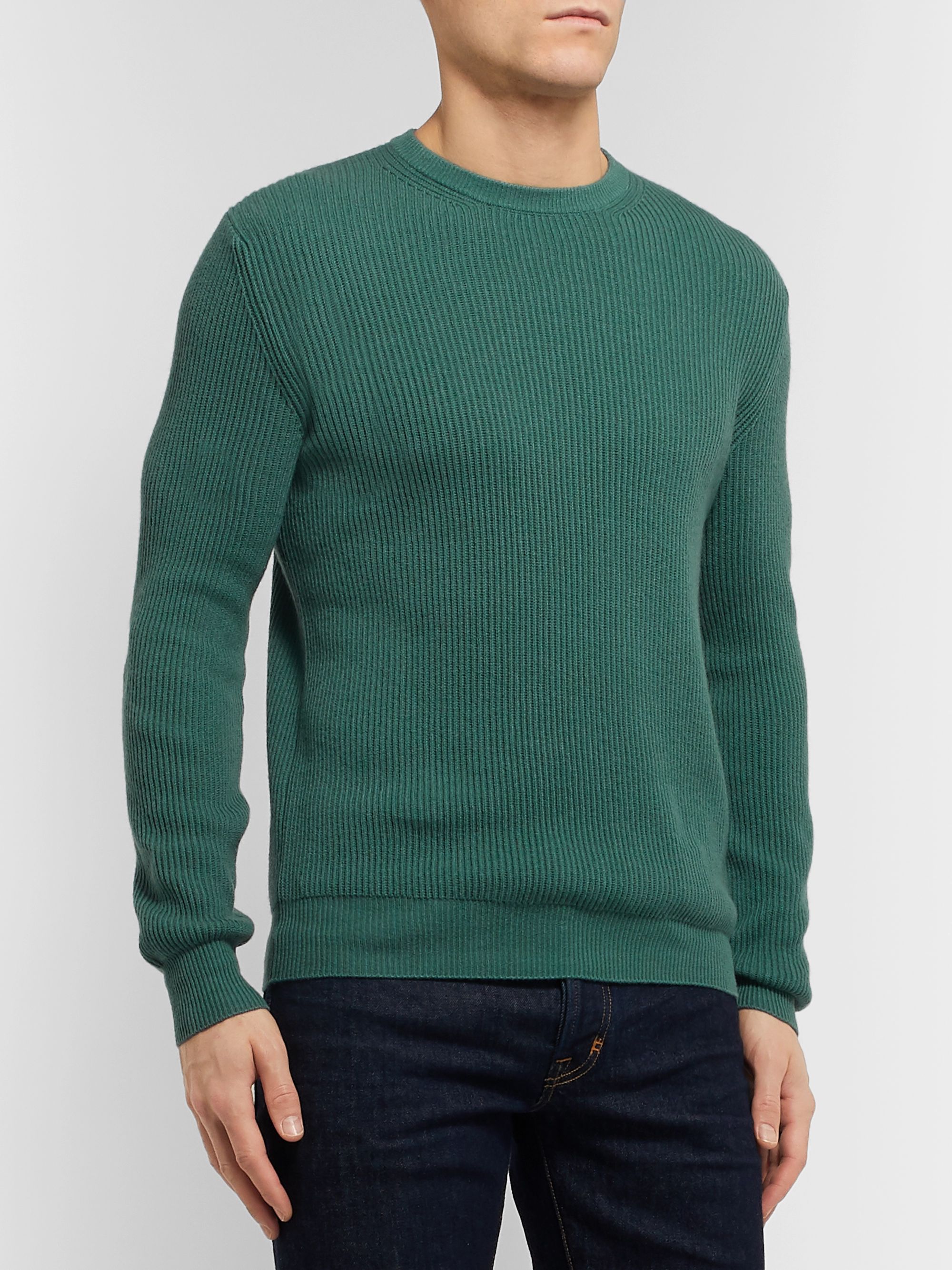 Green Slim-Fit Ribbed Cashmere Sweater | LORO PIANA | MR PORTER