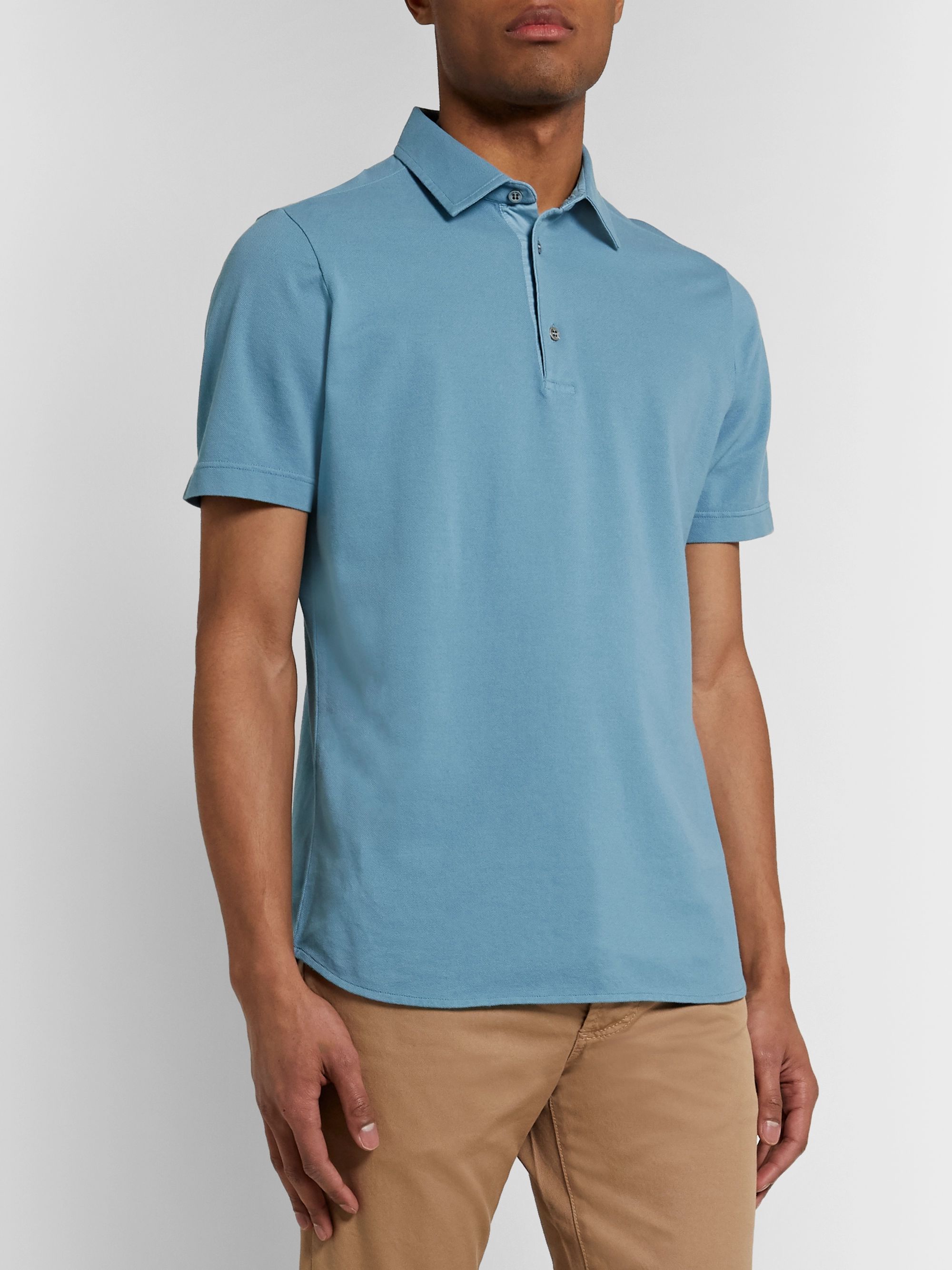 Light blue Cotton-Piqué Polo Shirt | LORO PIANA | MR PORTER