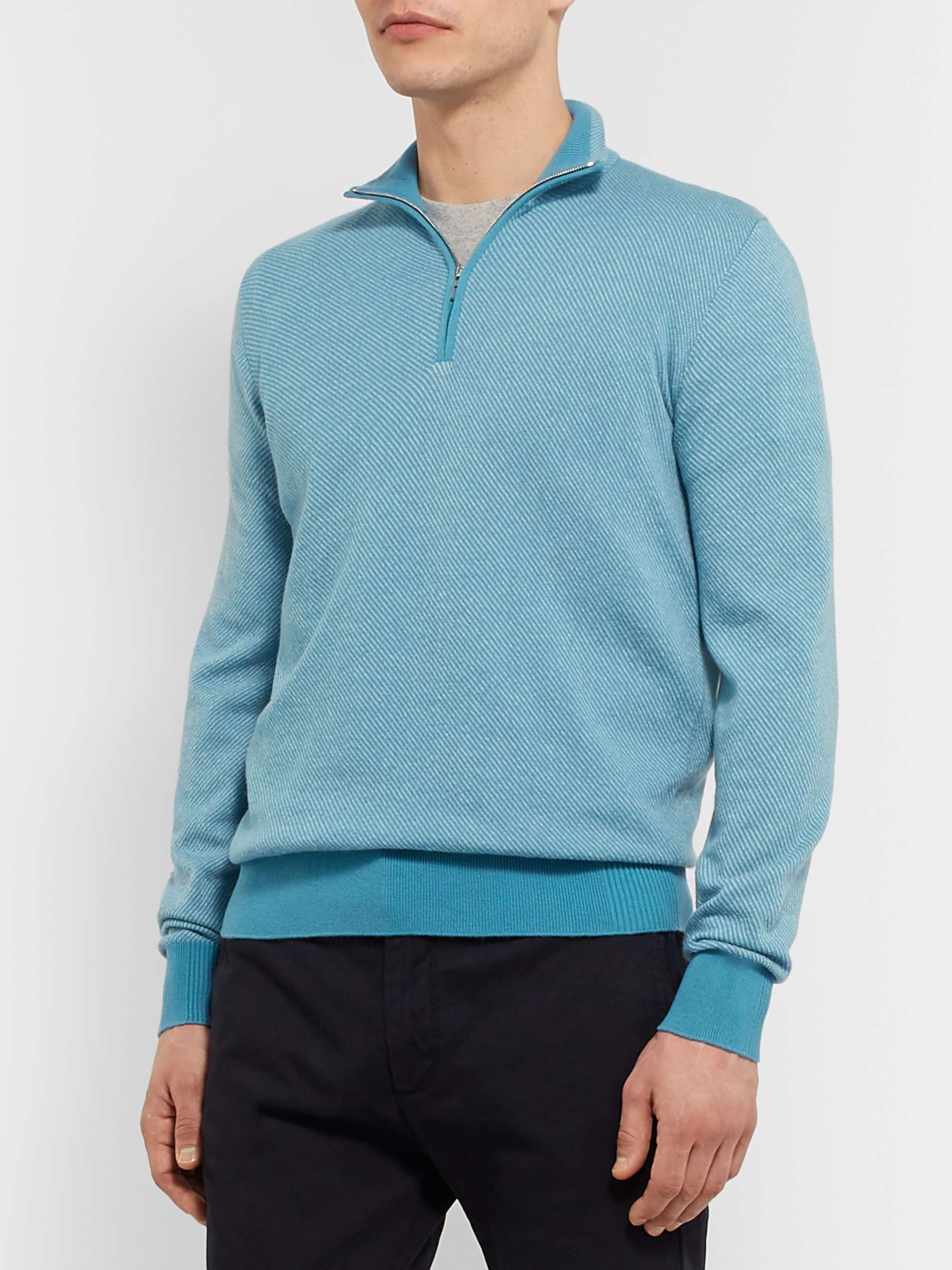 LORO PIANA Striped Cashmere Half-Zip Sweater