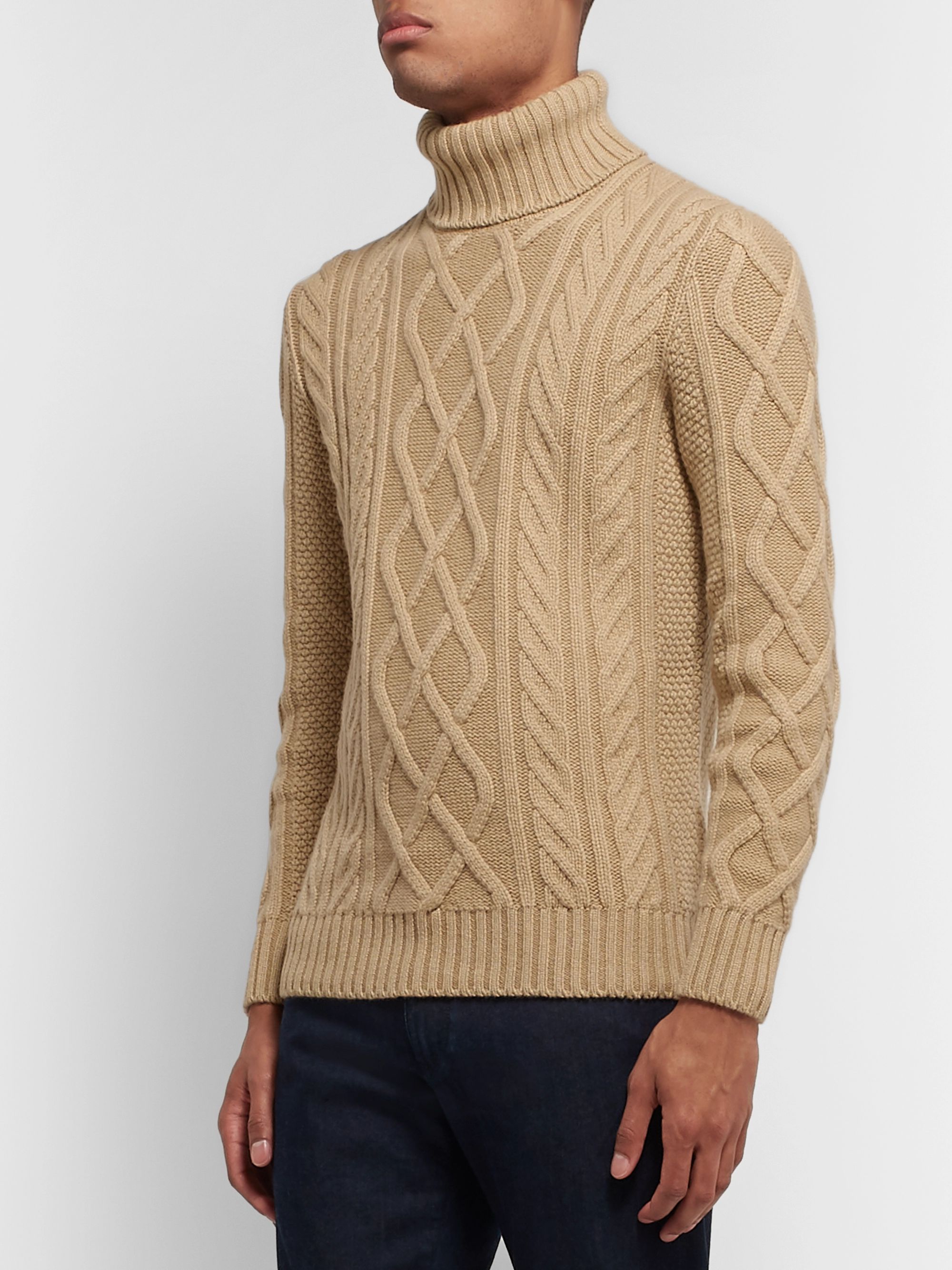 Tan Cable-Knit Baby Cashmere Rollneck Sweater | LORO PIANA | MR PORTER