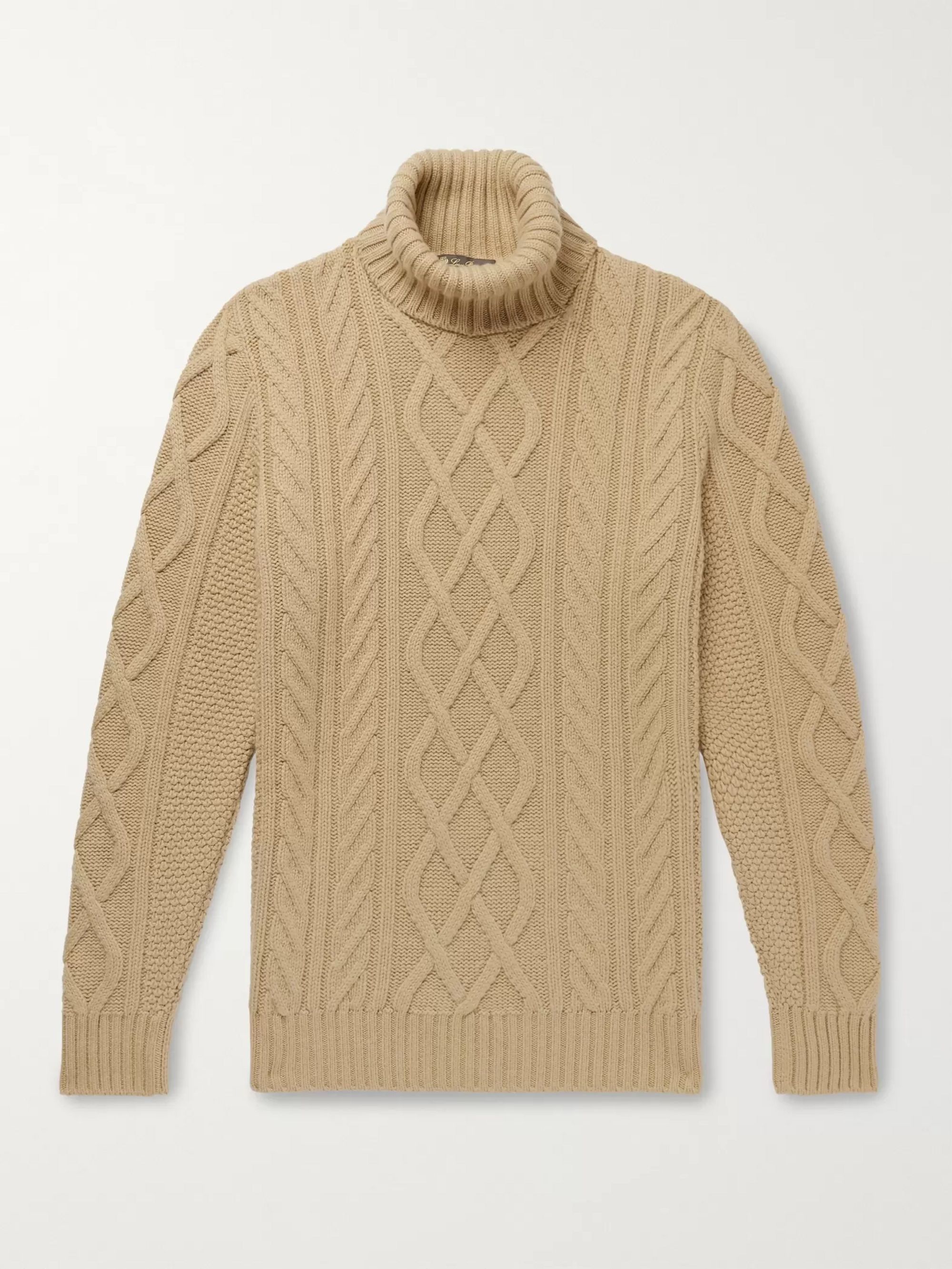 Tan Cable-Knit Baby Cashmere Rollneck Sweater | LORO PIANA | MR PORTER