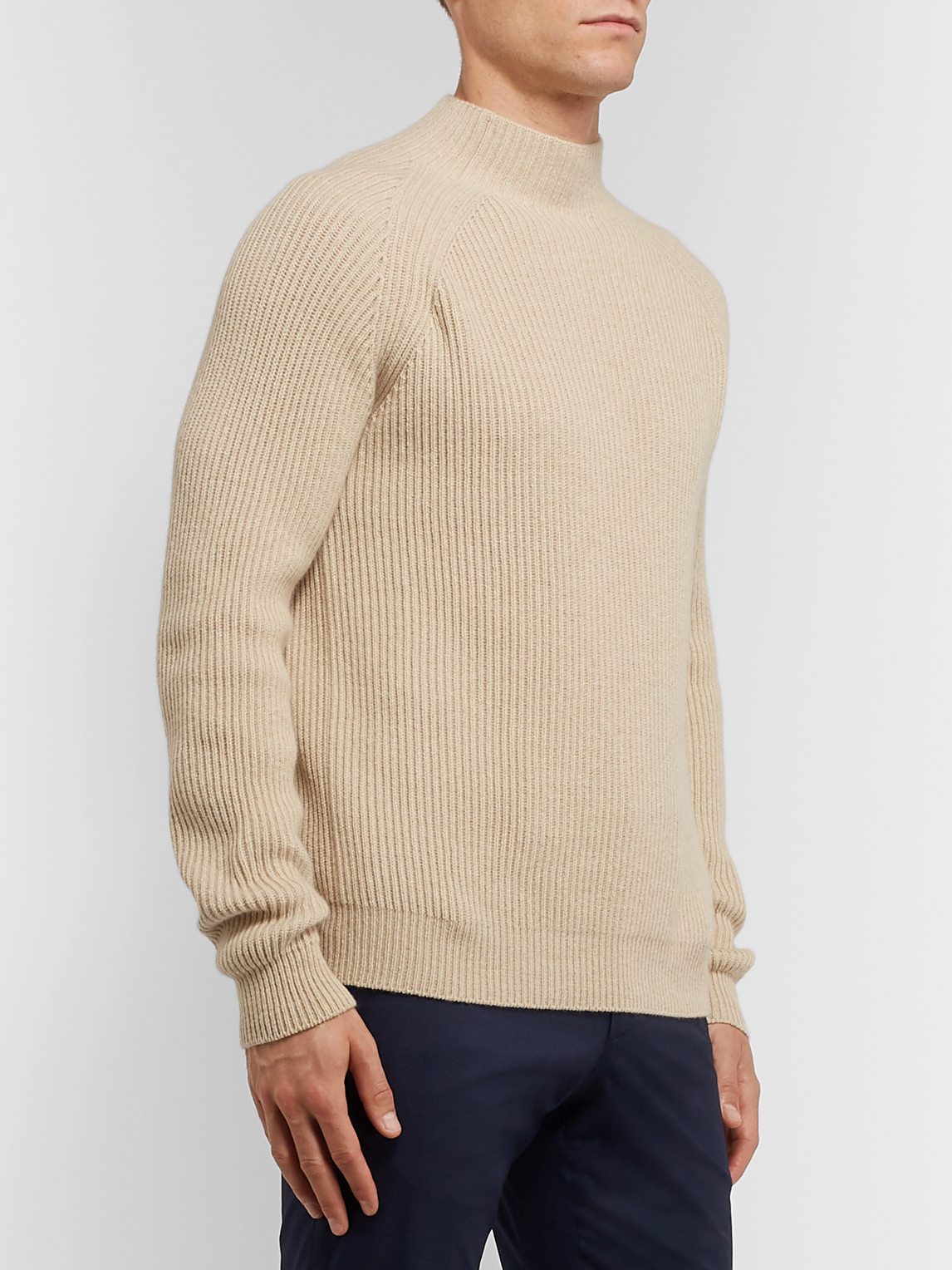 Loro Piana Ribbed Baby Cashmere Mock-neck Sweater In Neutrals | ModeSens