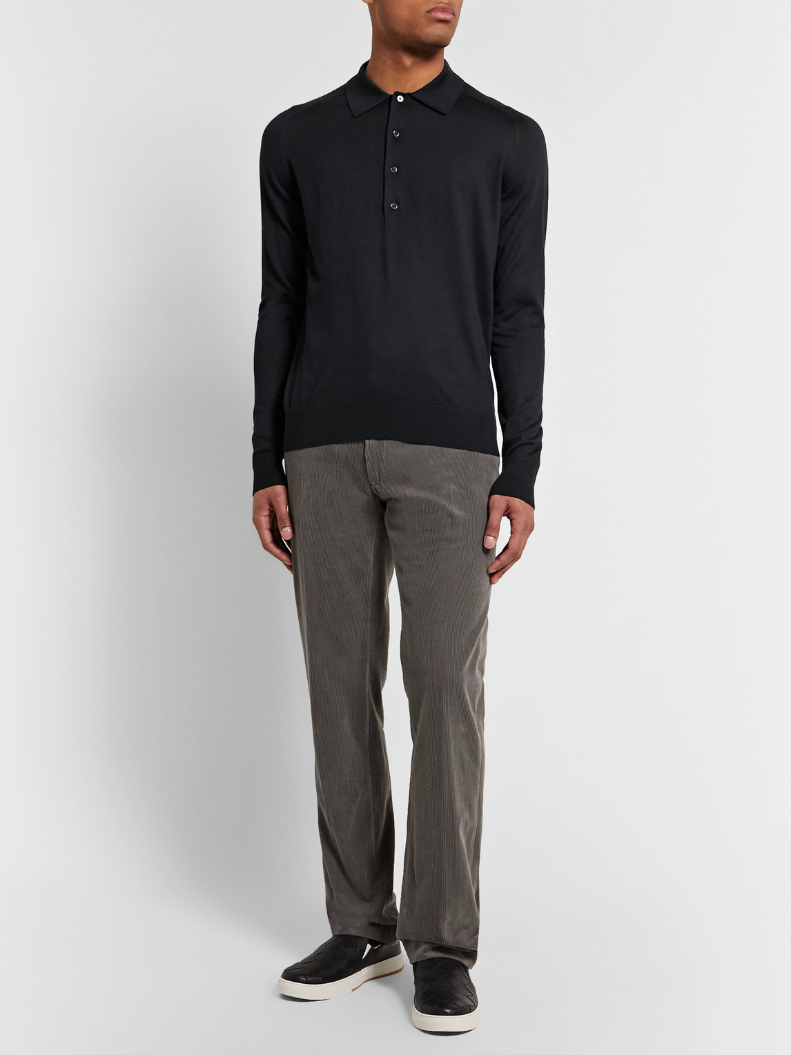 The Row Dylan Silk And Cotton-blend Polo Shirt In Navy